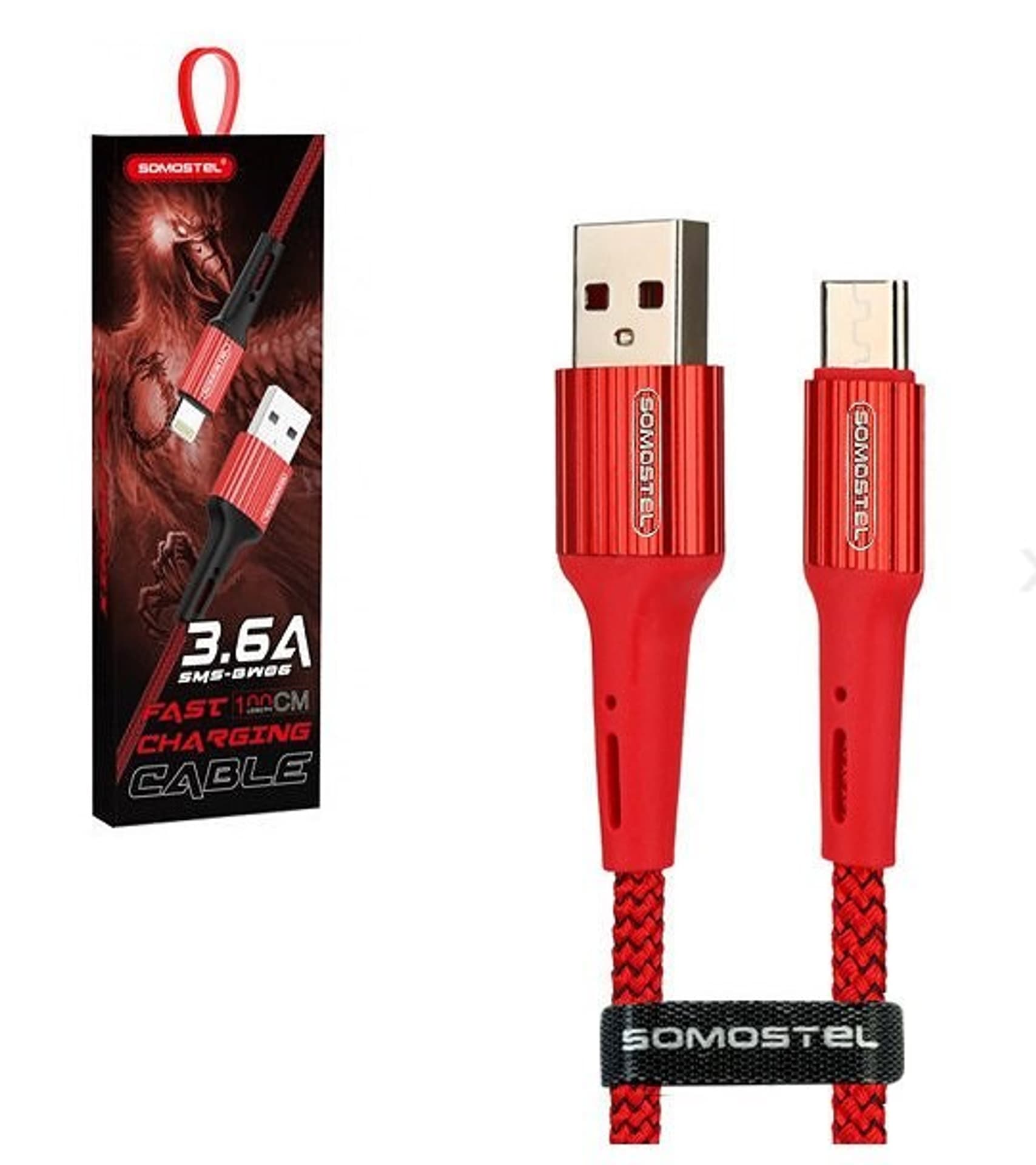 

SOMOSTEL KABEL USB MICRO USB 3.6A SOMOSTEL CZERWONY 3600MAH QUICK CHARGER QC 3.0 1M POWERLINE SMS-BW06 RED OPLOT TEKSTYLNY