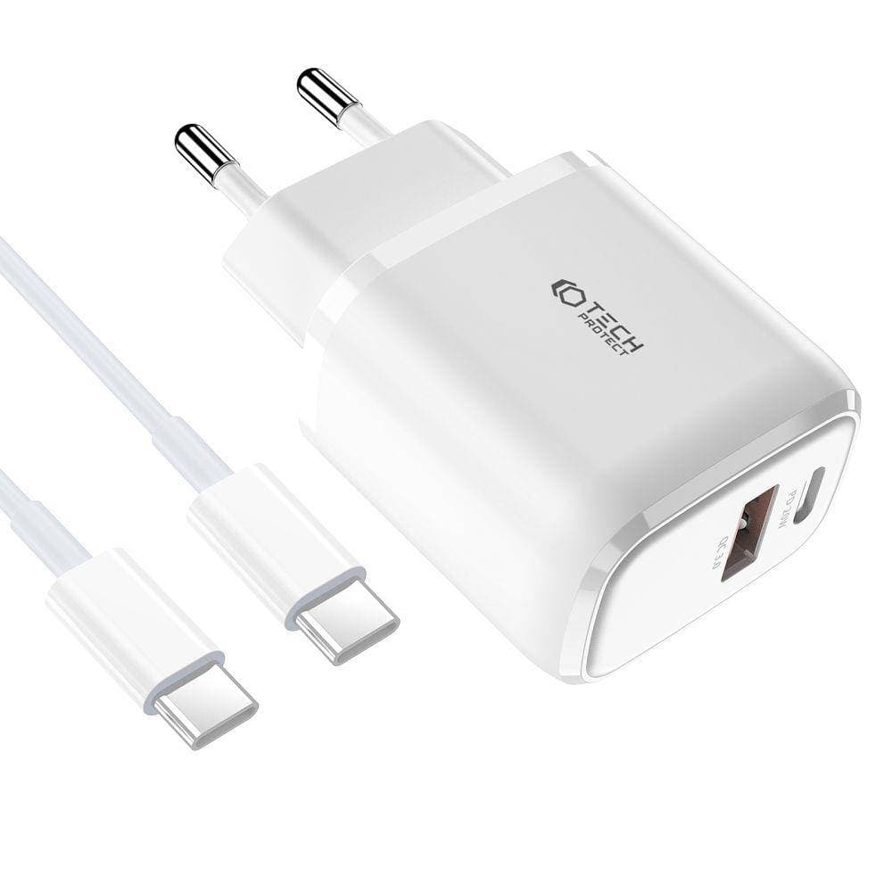 

Ładowarka Sieciowa 20W USB QC3.0 + USB-C PD + Kabel USB-C - USB-C Tech-Protect C20W biała