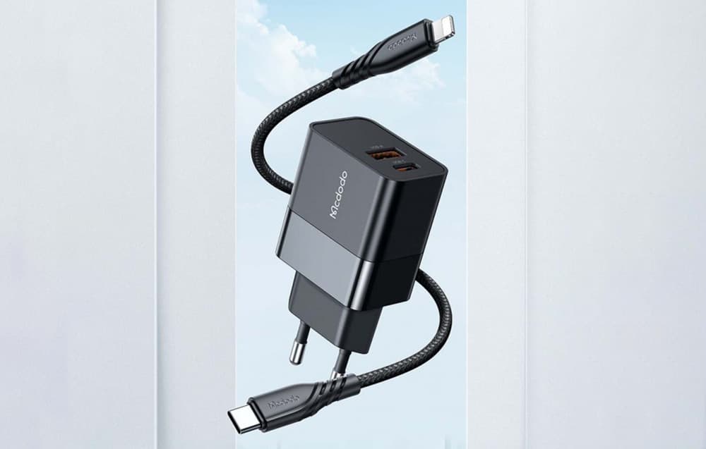 

Ładowarka sieciowa Mcdodo CH-1952 USB + USB-C, 20W + kabel USB-C do Lightning (czarna)