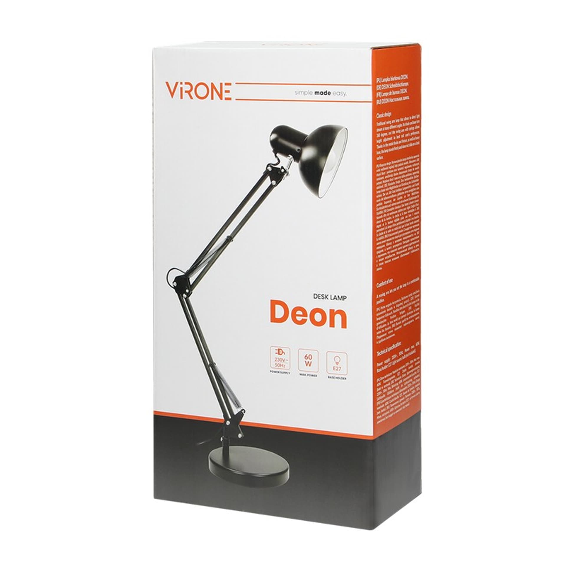 

LAMPA BIURKOWA DEON 60W E27 WYSOKA, STAL, BIAŁA