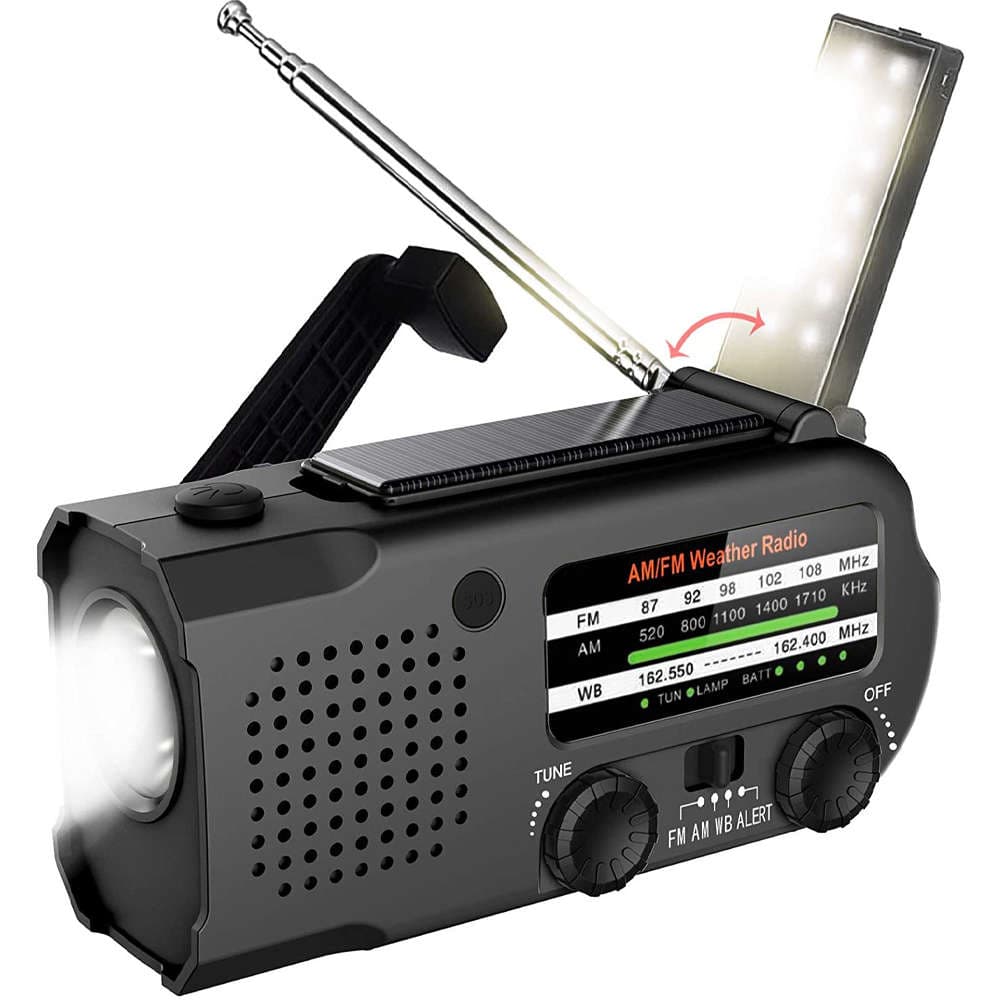 

Radio solarne Dynamo AM/FM MOZOS ER-01 5000mAh awaryjne na korbę latarka SOS PowerBank czarne