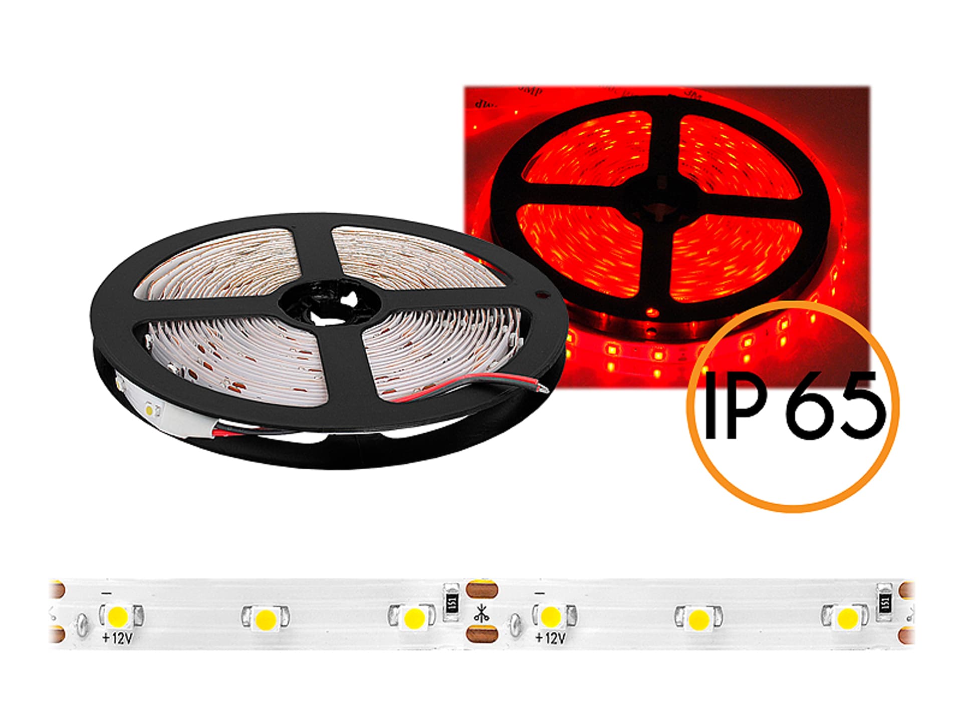 

1 szt. PS Sznur diodowy ECO IP65, czerwony, 300 diod 5m, białe podłoże, SMD2835.