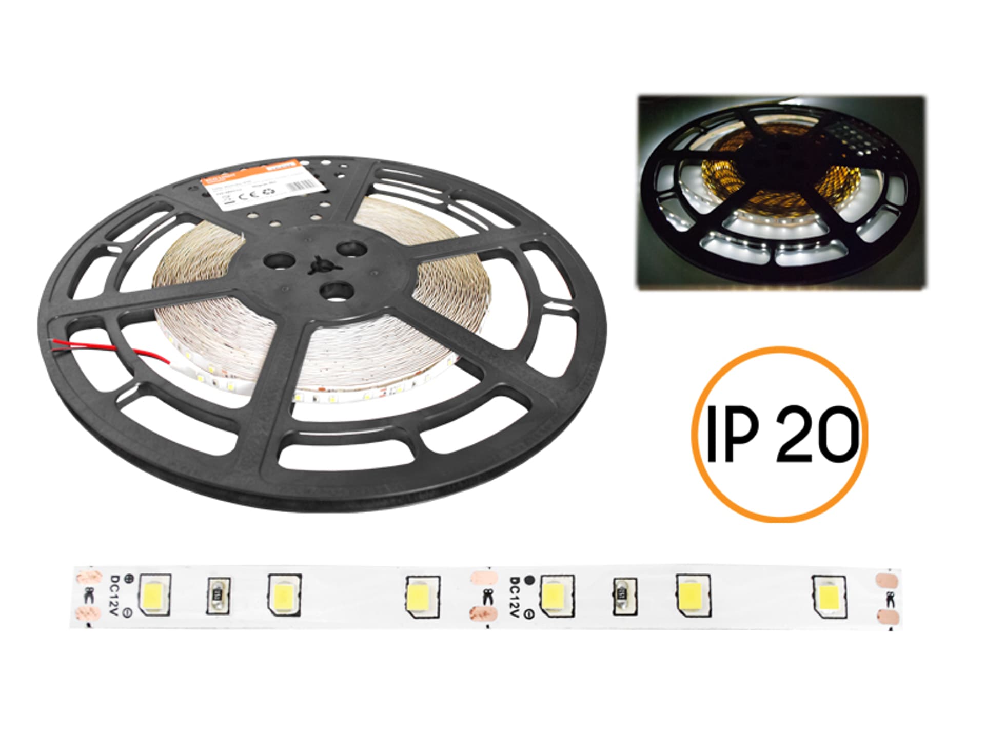 

1 rol. PS Sznur diodowy ECO IP20, światło zimne białe, 60diod/m, 25m, białe podłoże, SMD2835.