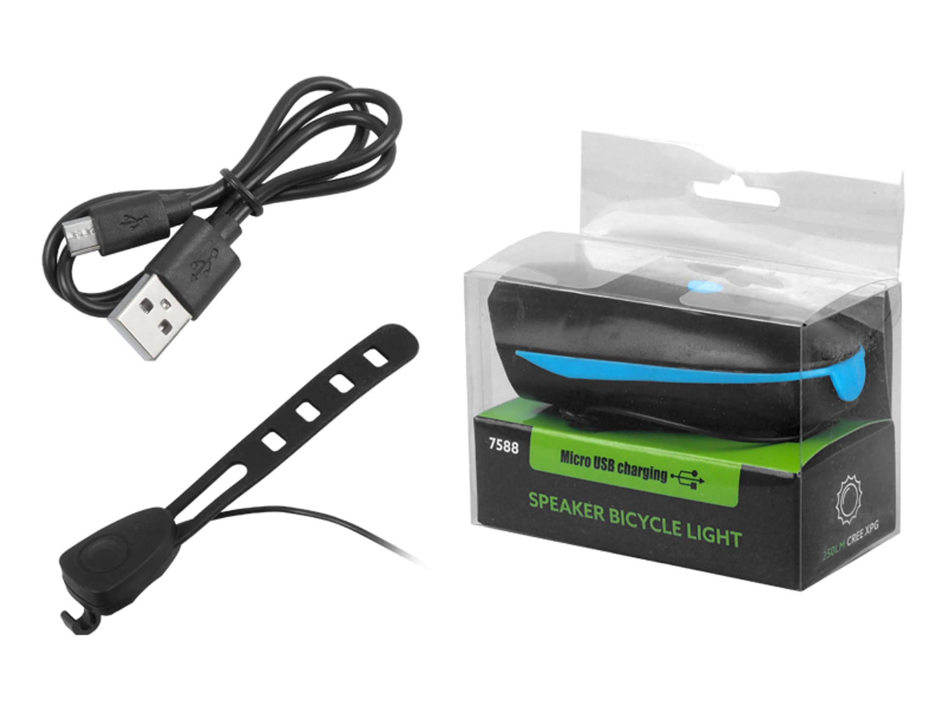 

Lampa rowerowa 1 x LED CREE XPG, akumulator 1200 mAh, klakson 140 dB, 3-stponiowa regulacja jasności. (1LM)