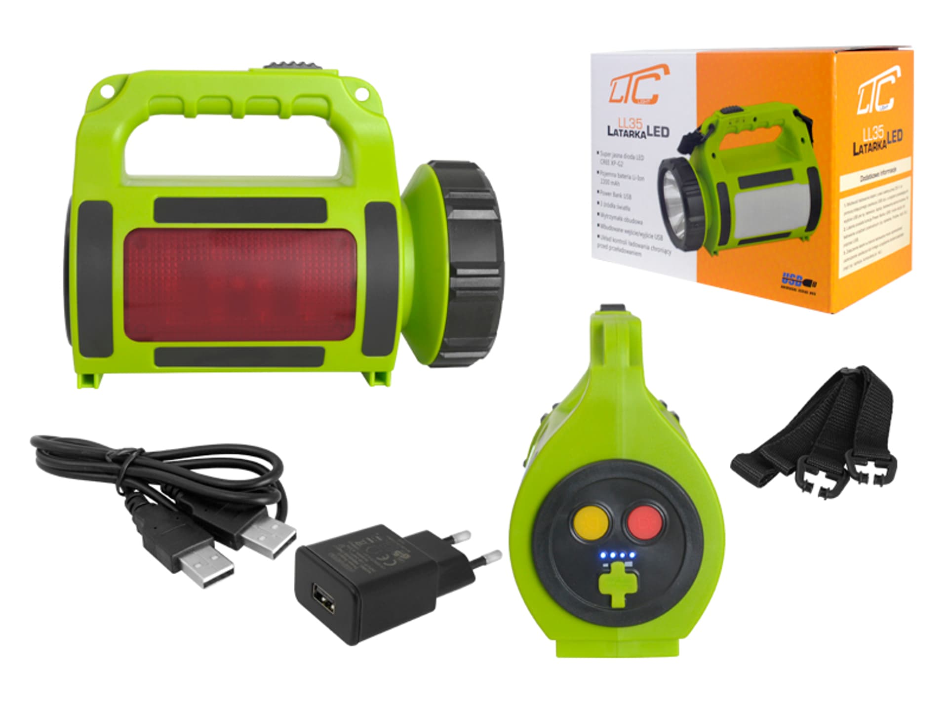 

Latarka ręczna profesjonalna, wielofunkcyjna, dioda CREE XP-G2 10W + 12X5mm LED, bateria Li-ion 2200mAh. (1LM)