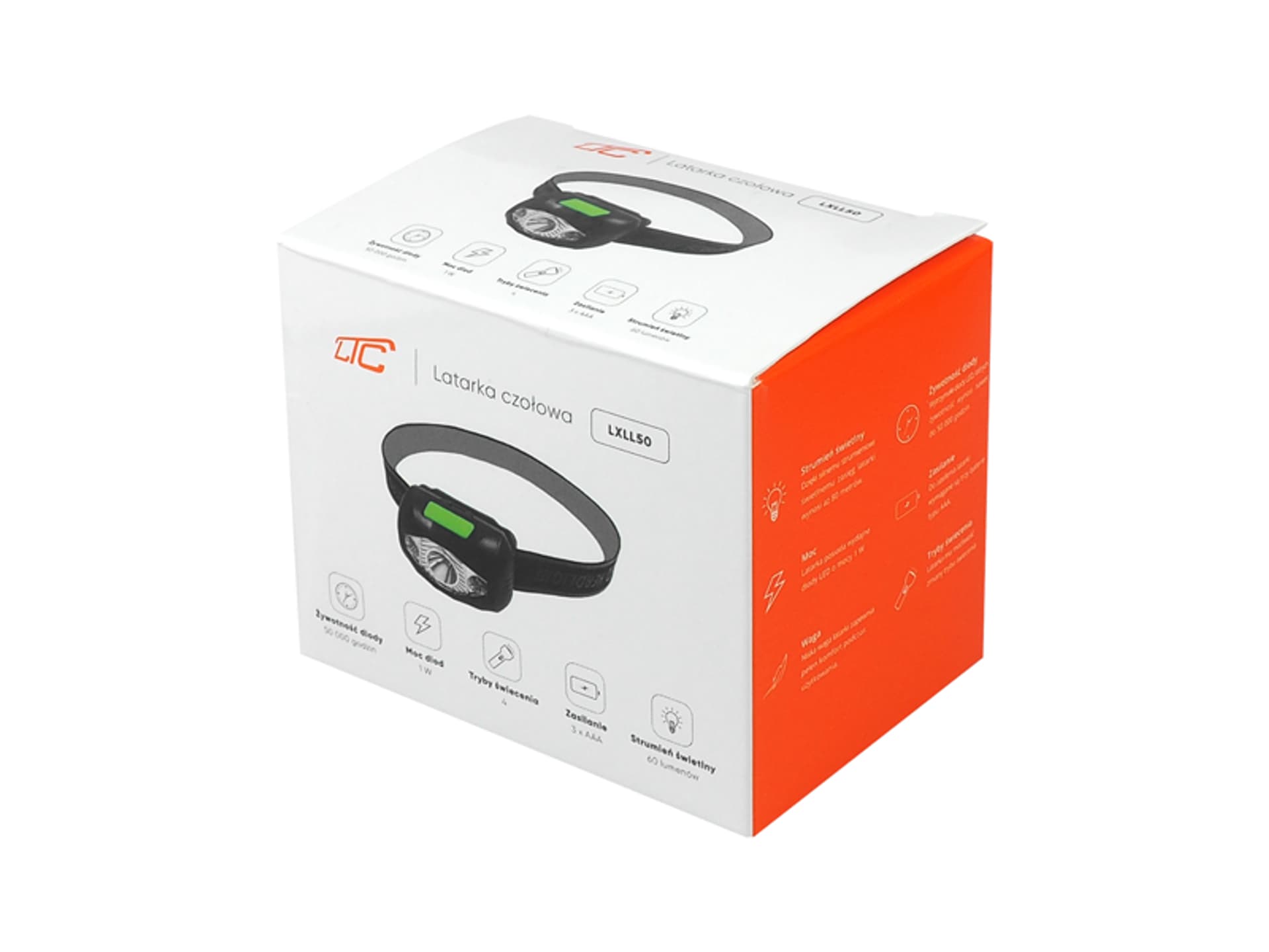 

1 szt. Latarka czołowa LTC 1LED 1W + 2LED SMD, 5 trybów świecenia, 3XAAA.