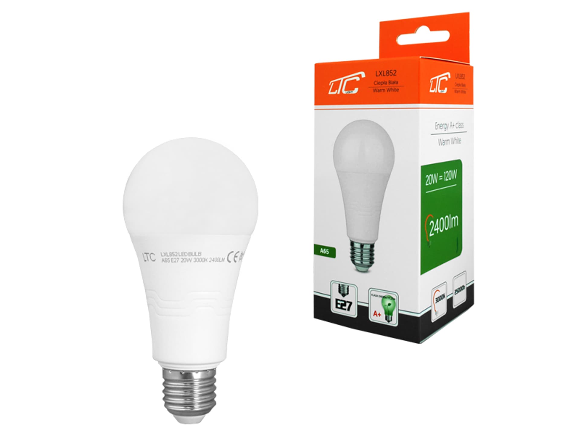 

1 szt. PS Żarówka LED A65 E27 SMD 20W 230V c.biały 2400lm LTC.