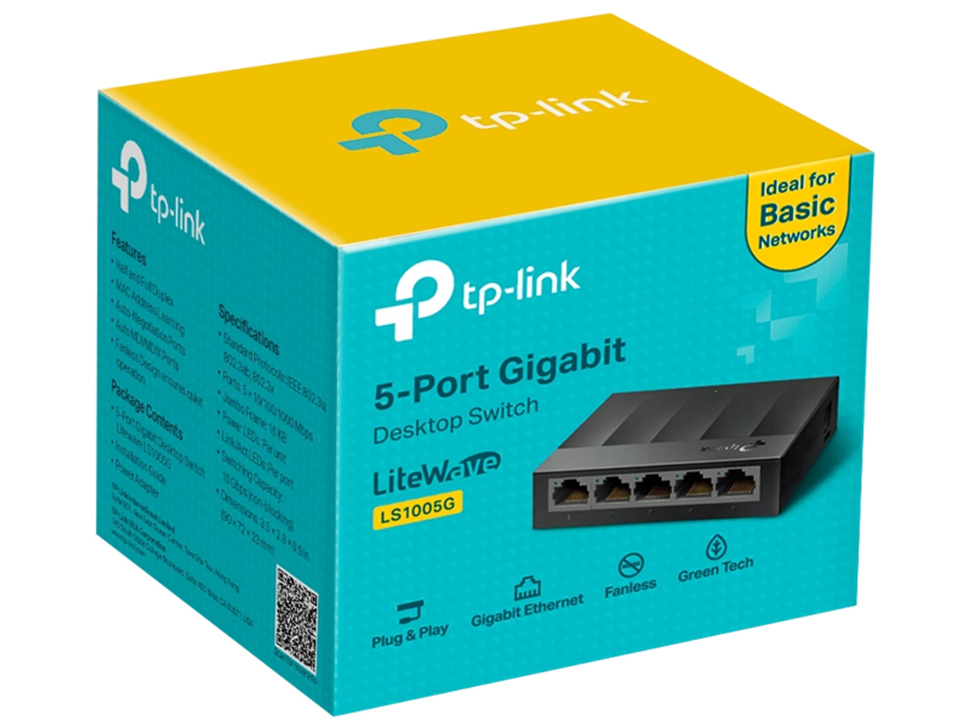 

Przełącznik typu desktop TP-Link, 5 portów 10/100/1000Mb/s. (1LM)