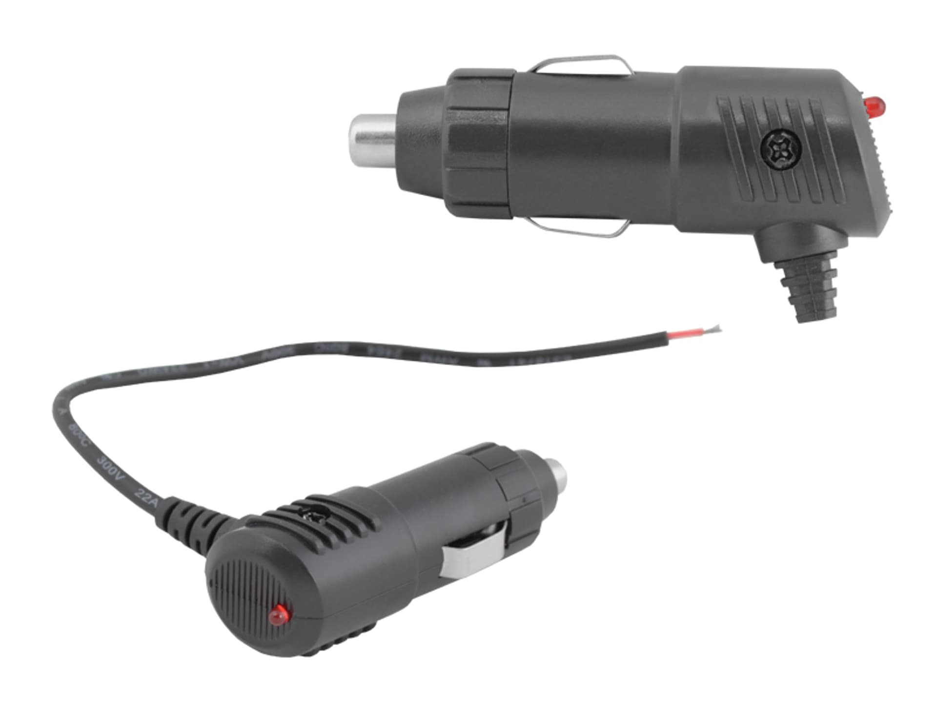 

PS Wtyk zapalniczki samochodowej kątowy LED + bezpiecznik, z kabelem 20cm (1LM)