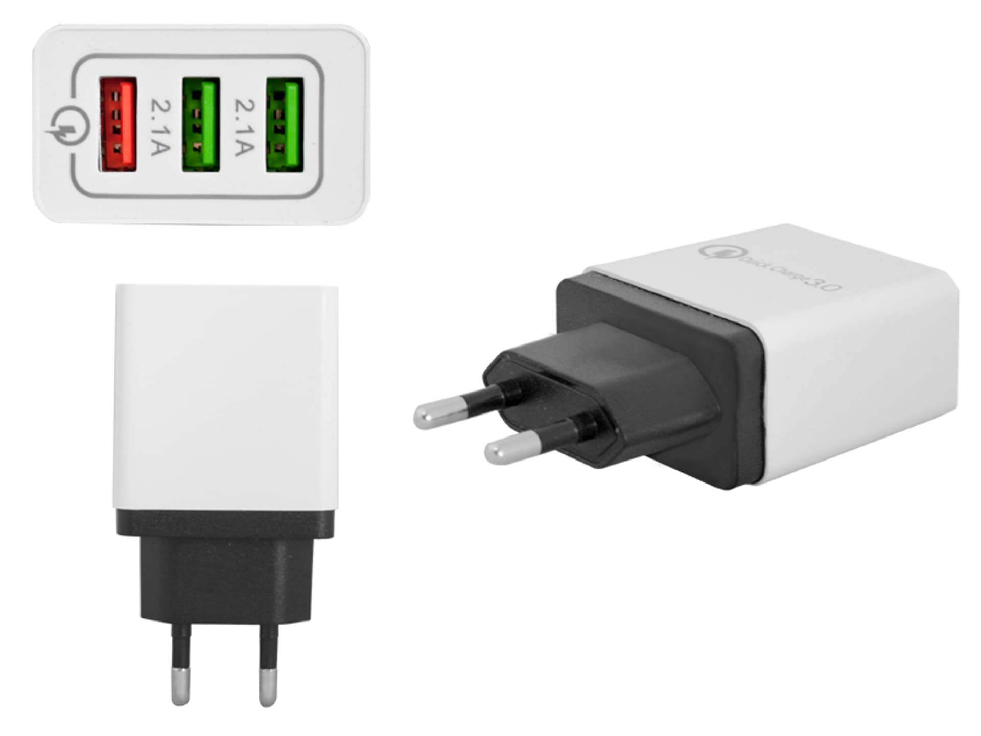 

Ładowarka sieciowa Quick Charger 2xUSB 4,8A + 1xUSB QC 3.0 2,4A biała (1LM)