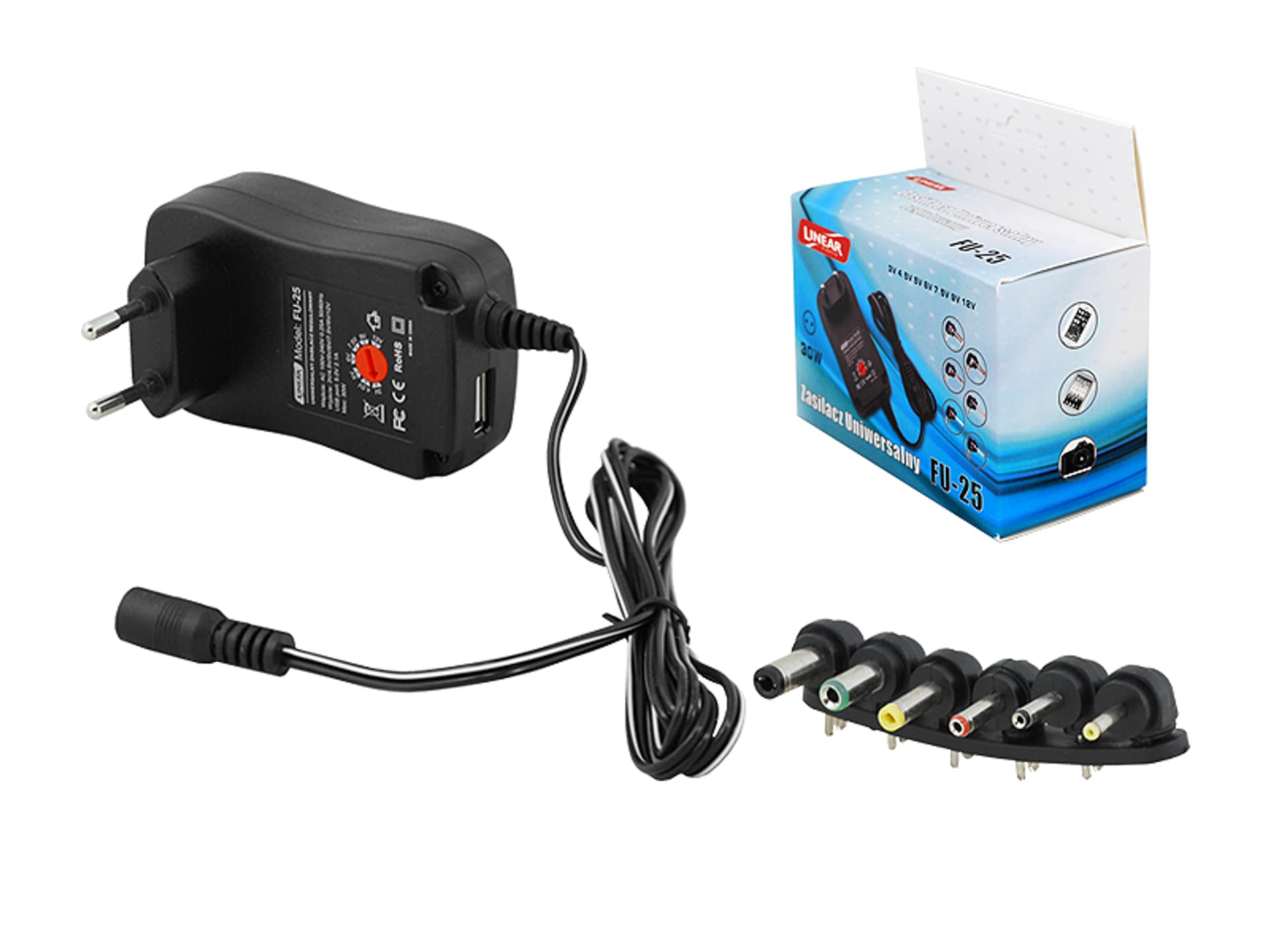 

1 szt. Zasilacz regulowwany impulsowy 3V-12V, 2500mA + USB 2,1A.