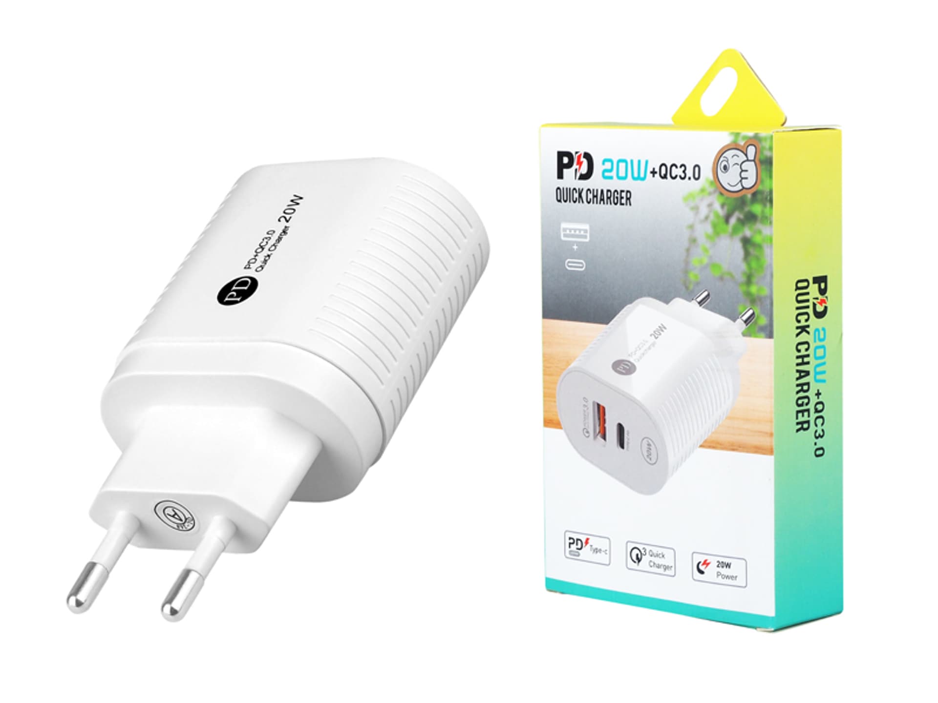 

1 szt. Ładowarka sieciowa USB + gniazdo typu C, QUICK CHARGER QC 3.0, 20W, biała.