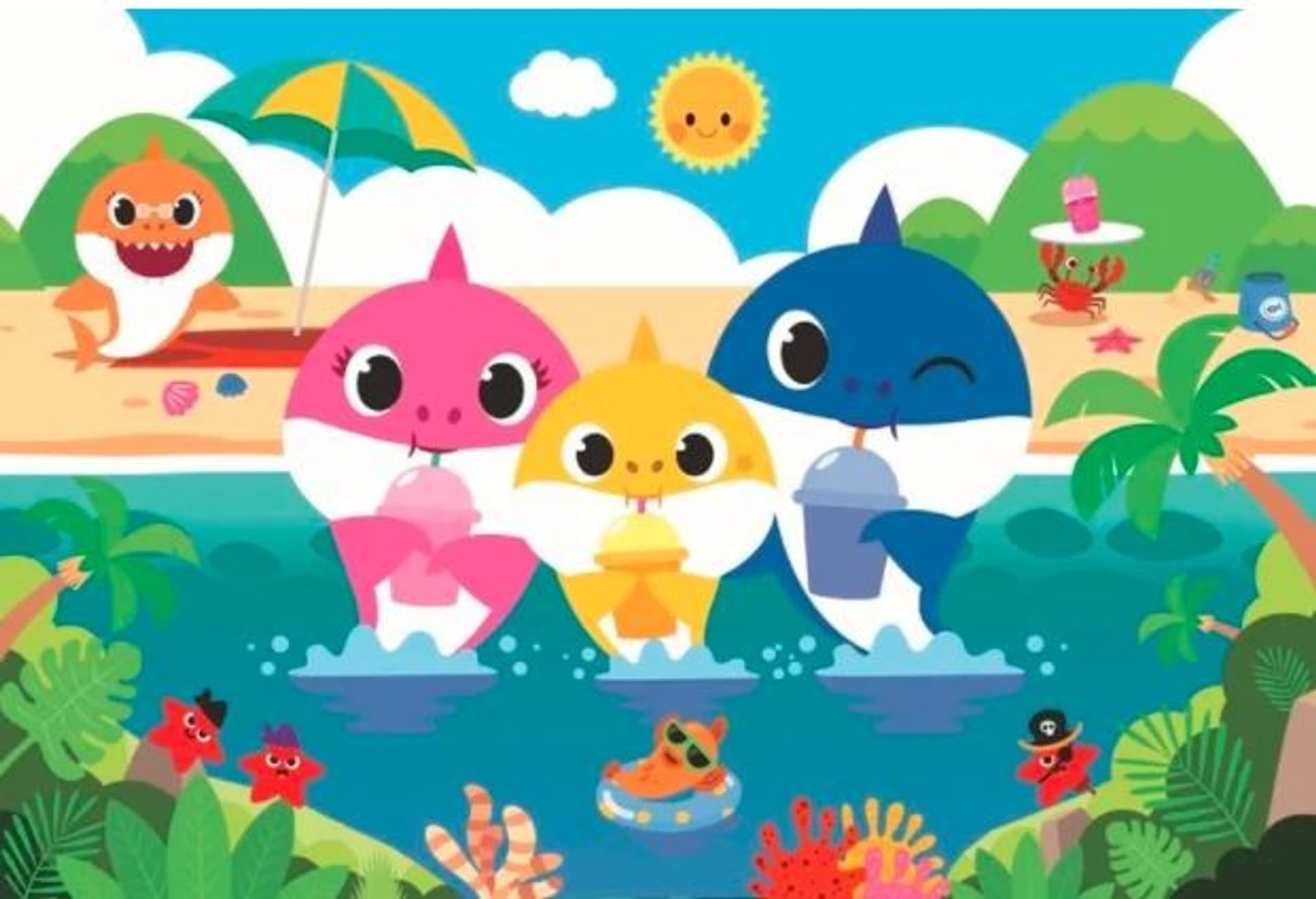 

Puzzle 60 elementów Rodzina rekinów na wakacjach Baby Shark