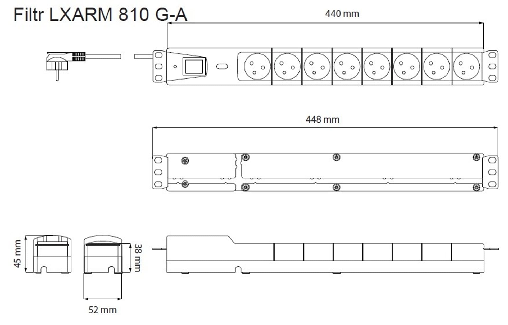 

Listwa przeciwprzepięciowa LXARM 810, 3L, PDU, 5,0m, czarna