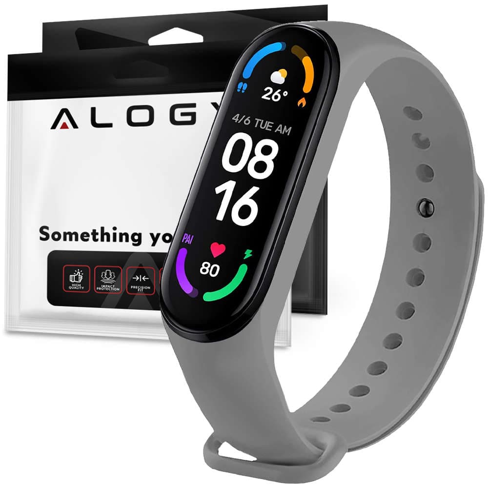

Opaska Alogy Soft Band pasek silikonowy do Xiaomi Mi Band 5 / 6 / 6 NFC / 7 Szara
