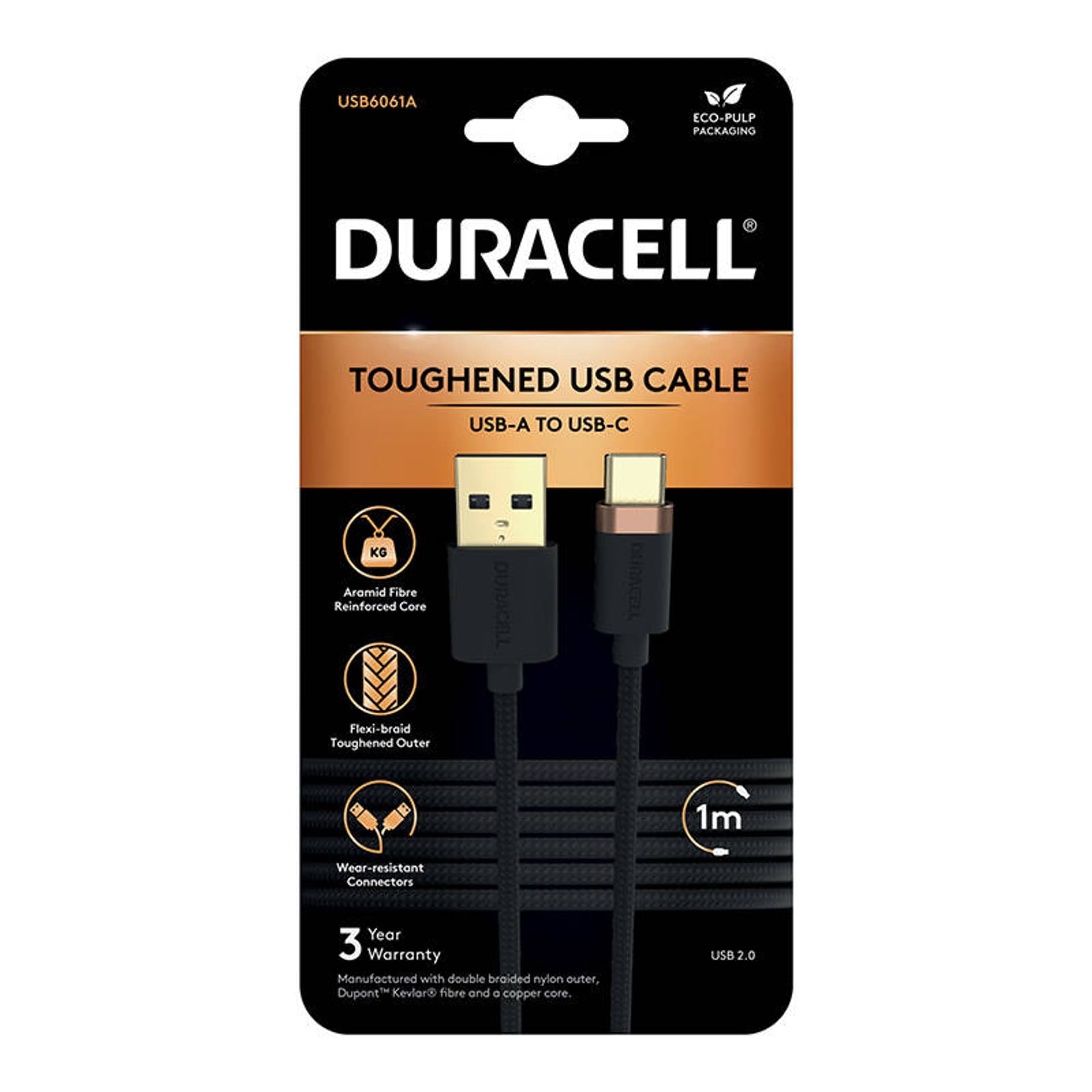

Kabel USB do USB-C 2.0 Duracell 1m (czarny)