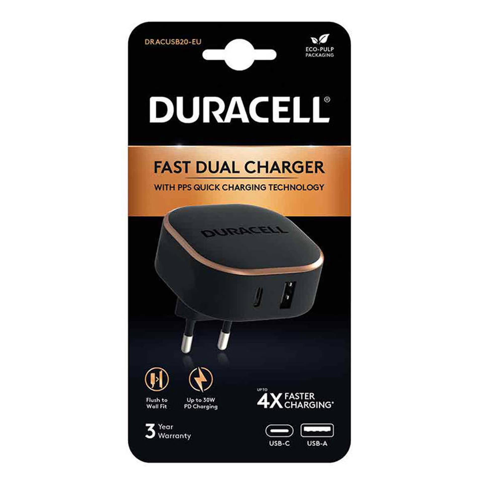 

Ładowarka sieciowa Duracell USB + USB-C, 30W (czarna)