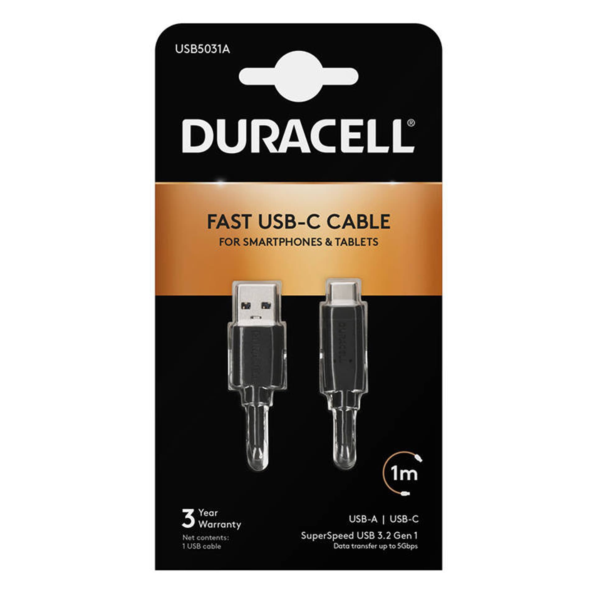 

Kabel USB do USB-C 3.0 Duracell 1m (czarny)