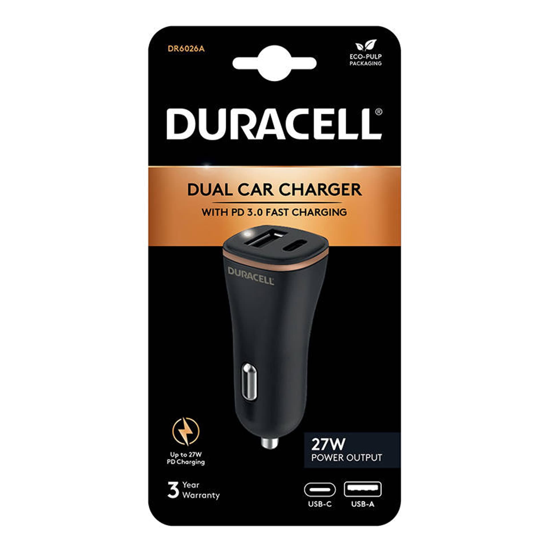 

Ładowarka samochodowa USB, USB-C 27W Duracell (czarna)