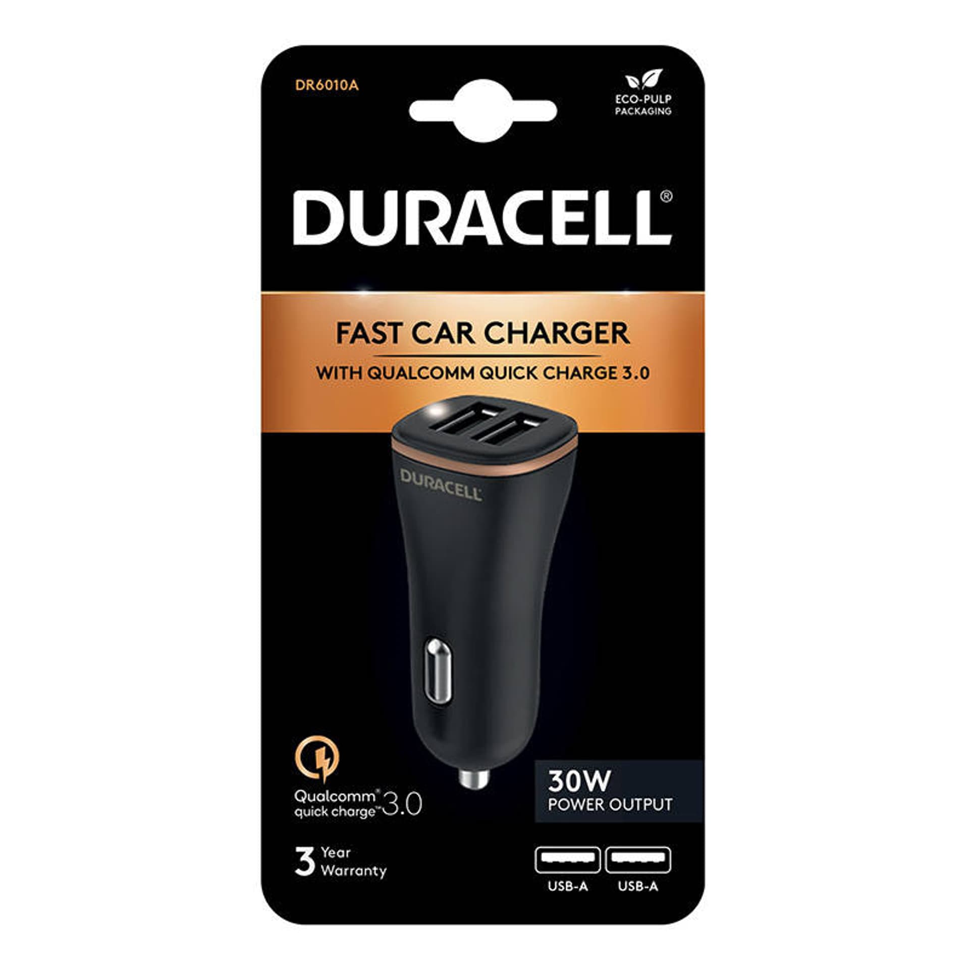 

Ładowarka samochodowa 2xUSB 30W Duracell (czarna)