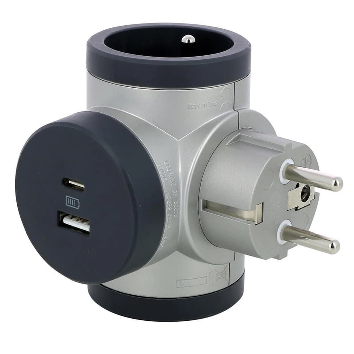 

Rozgałęźnik obrotowy 2x2P+Z, USB A+C - aluminium/grafitowy