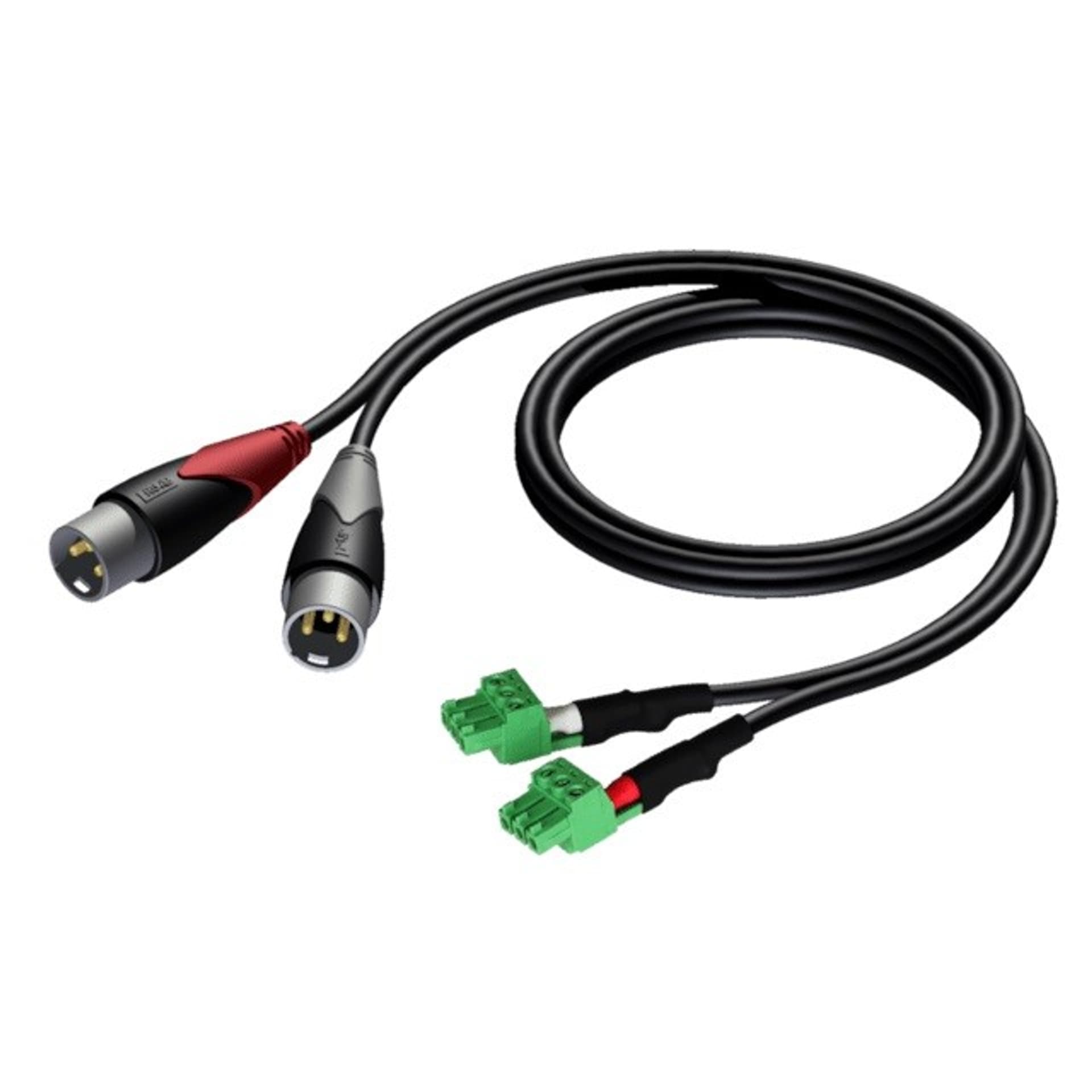 

Kabel 2x XLR Męski - 2x Kostka elektryczna (3 tory-3,81 mm) 1m, 3 tory-3.81 mm) 1