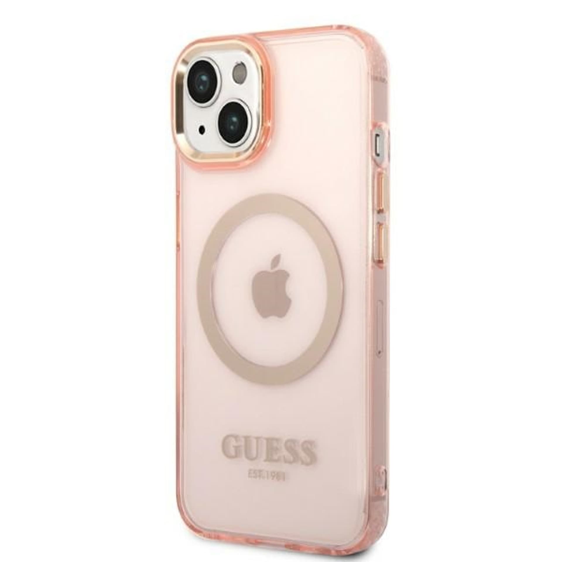 

Guess GUHMP14MHTCMP iPhone 14 Plus 6,7" różowy/pink hard case Gold Outline Translucent MagSafe