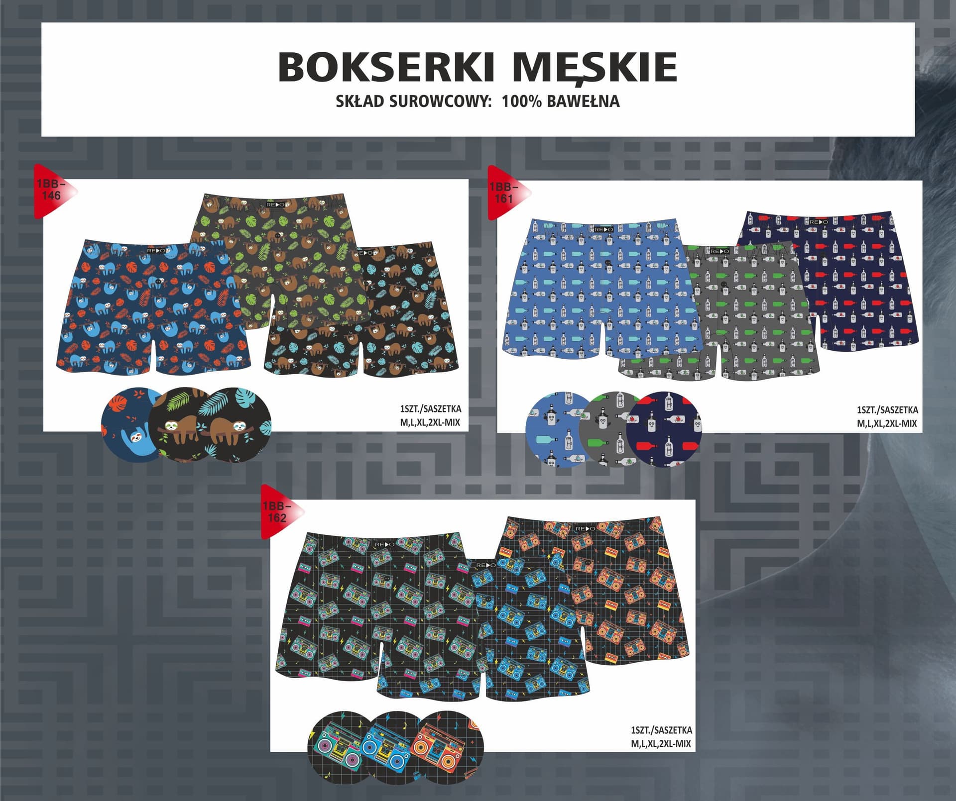 

BOKSERKI BAWEŁNIANE SASZETKA 1BB-146 (kolor mix kolor / mix wzór, rozmiar XL)