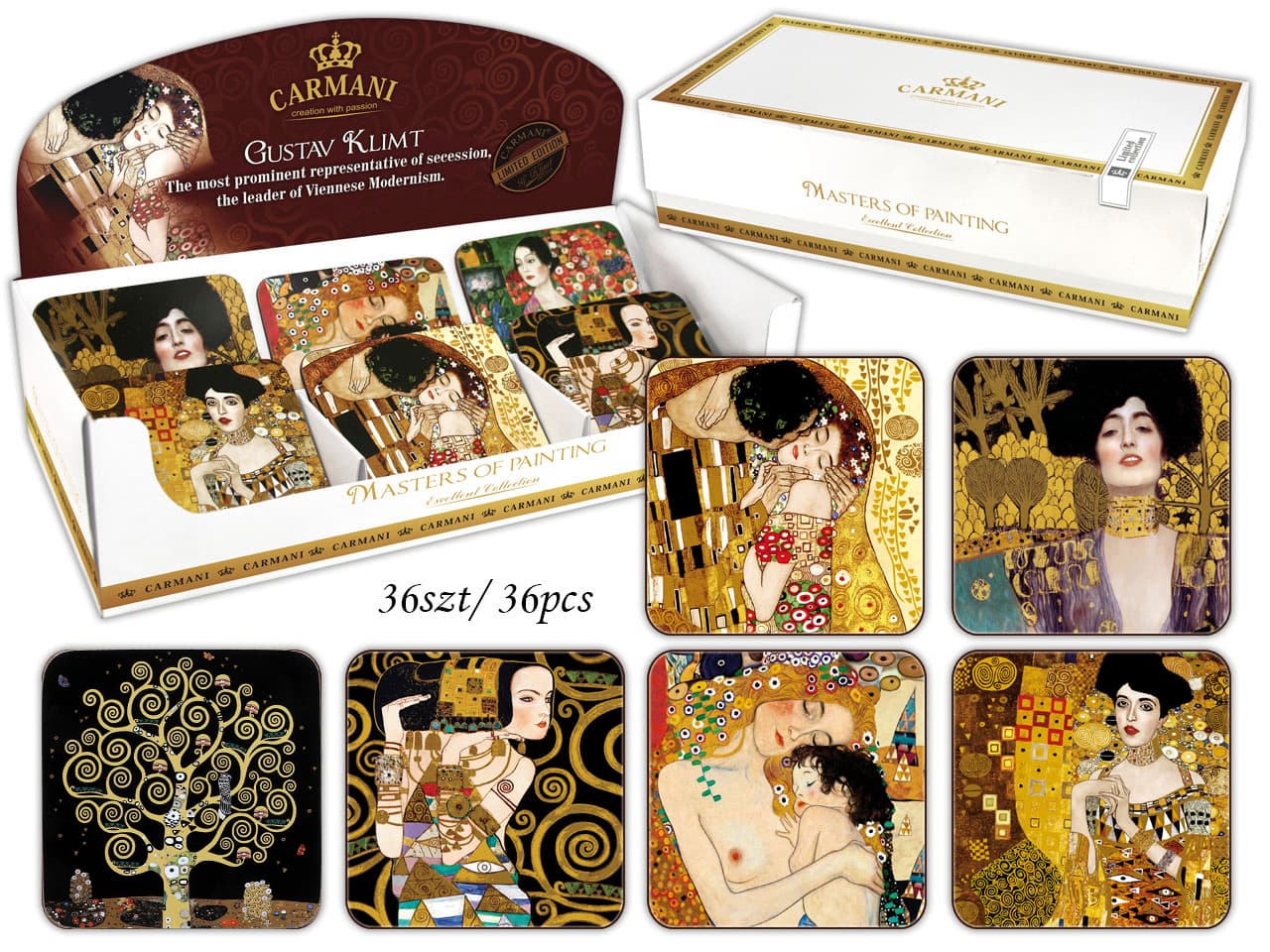 

36 podkładek korkowych, display - G. Klimt, mix
