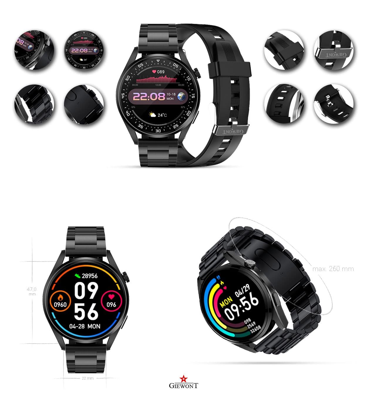 

Smartwatch Giewont GW450-1 Czarny + Pasek Czarny Silikonowy