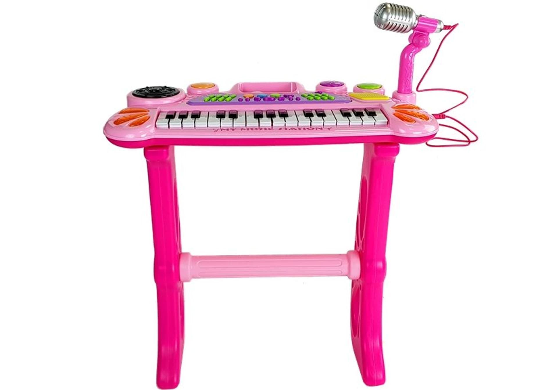 

Keyboard z Mikrofonem i Krzesełkiem Pianinko USB Różowy