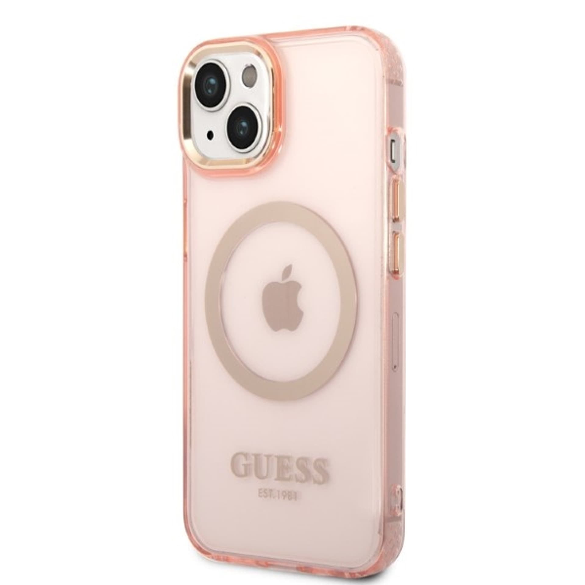 

Guess GUHMP14SHTCMP iPhone 14 6,1" różowy/pink hard case Gold Outline Translucent MagSafe