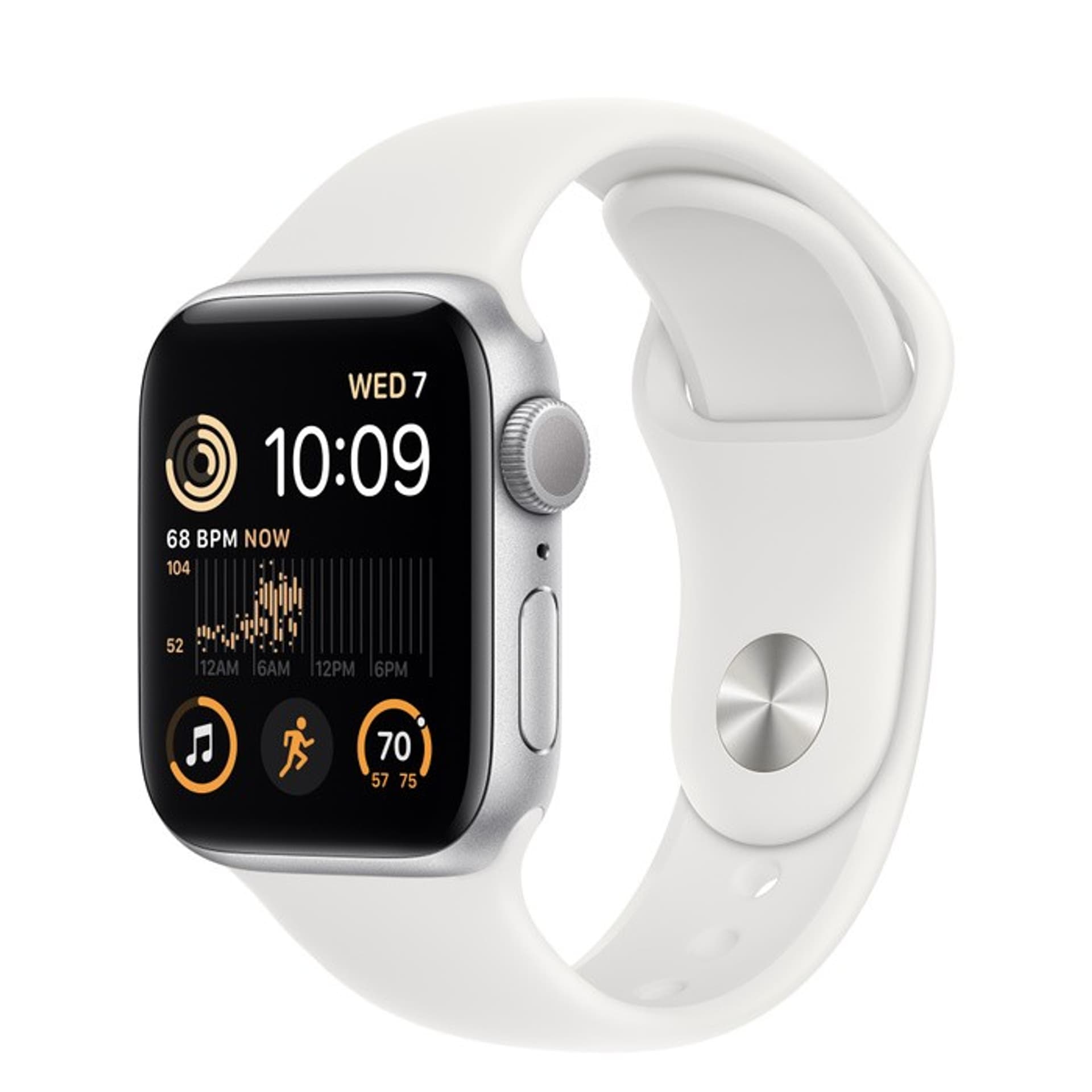 

SE GPS 40 mm Koperta z aluminium w kolorze srebrnym z paskiem sportowym w kolorze białym APPLE WatchOS 9 Srebrny