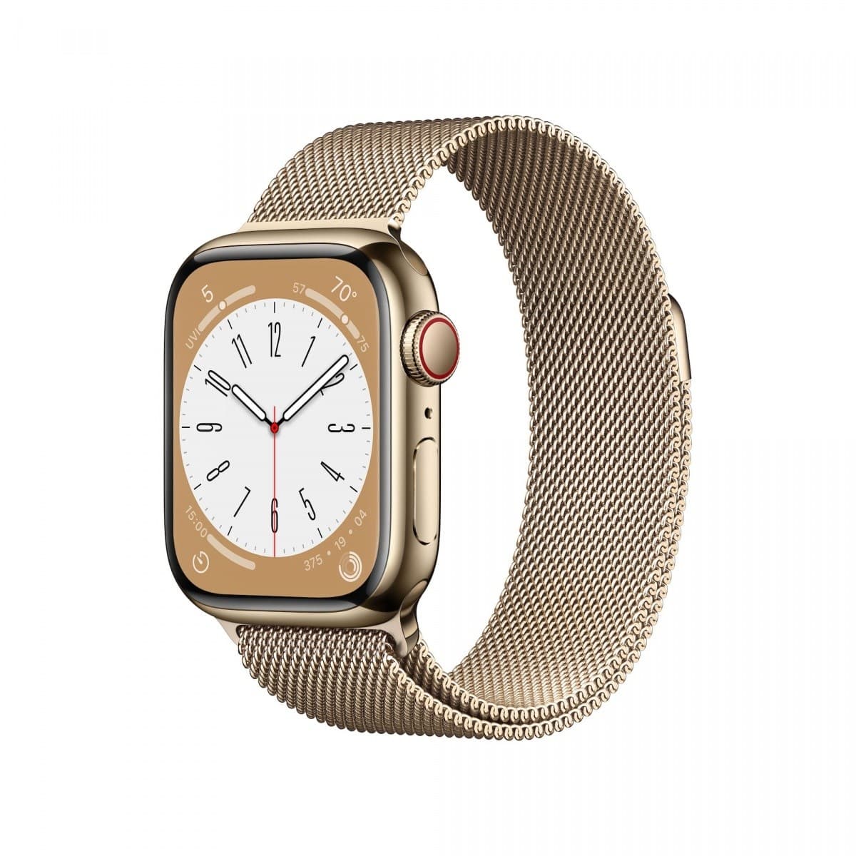 

Watch Series 8 GPS + Cellular, 41 mm Koperta ze stali nierdzewnej w kolorze złotym z bransoletą mediolańską w kolorze złotym