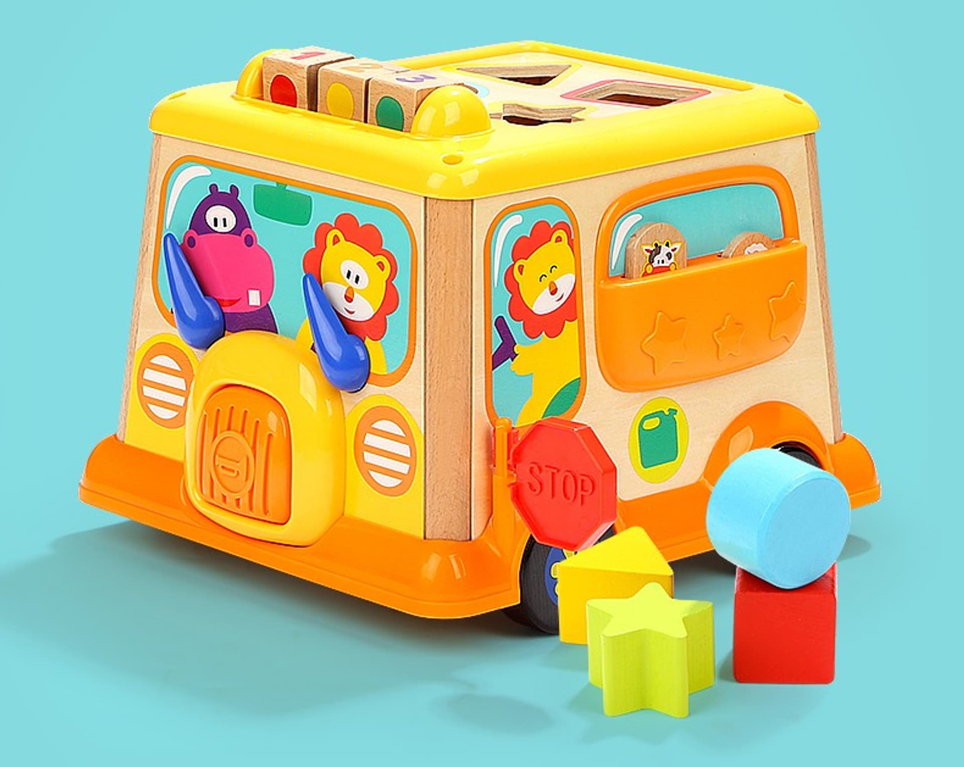 

Drewniana Kostka Edukacyjna Sorter Klocki CYFRY autobus