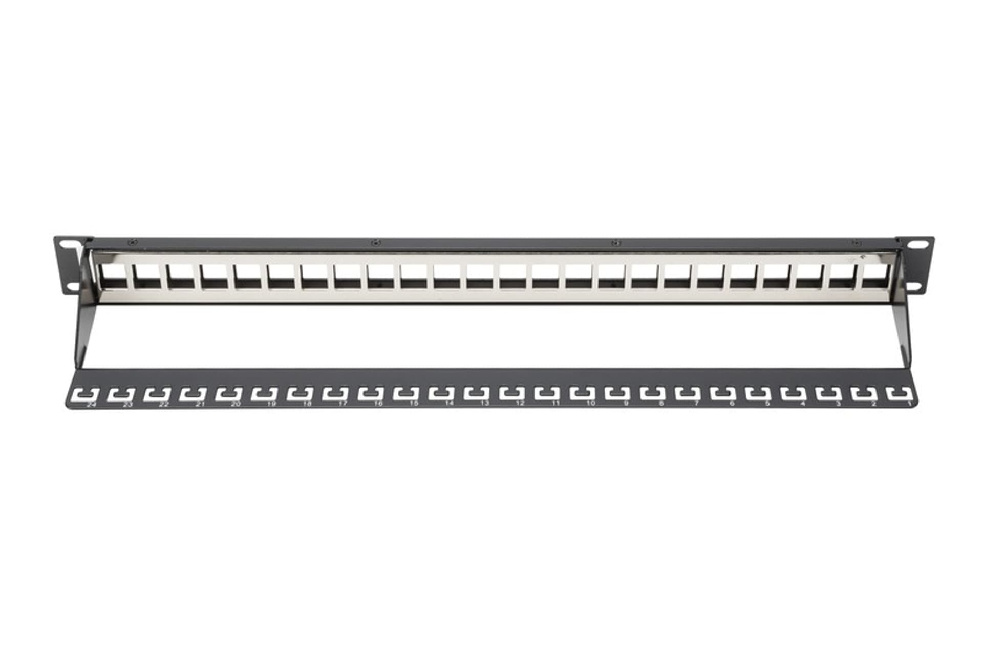 

Patch panel 19, 24 porty Keystone, pusty, czarny