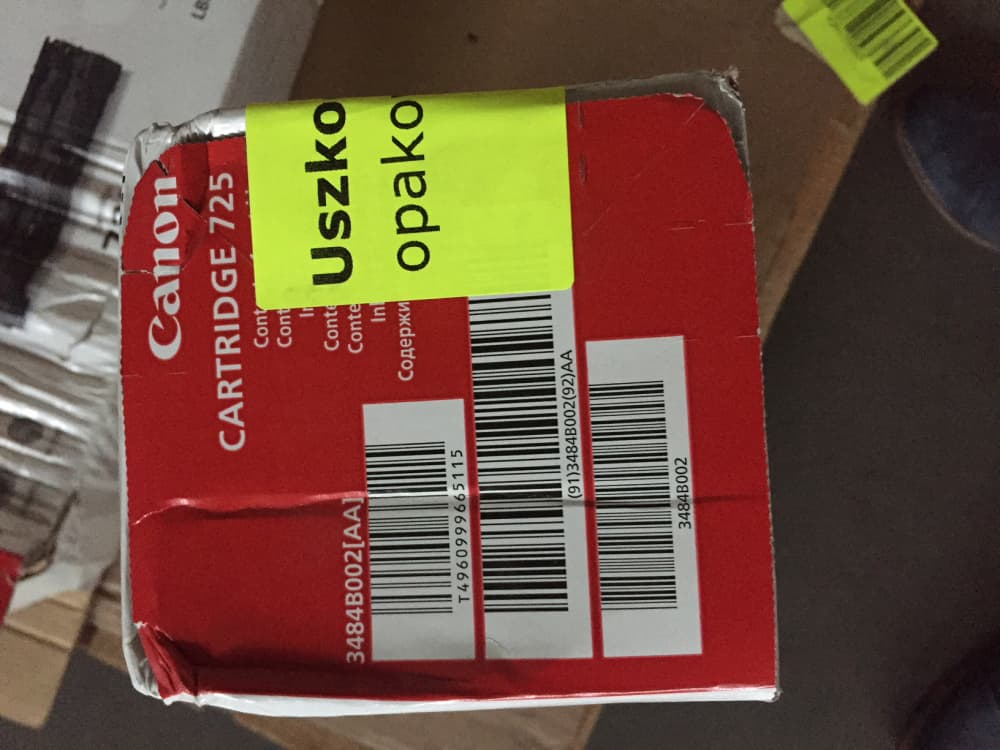 

Toner CANON CRG-725 Czarny 3484B002AA - uszkodzone opakowanie