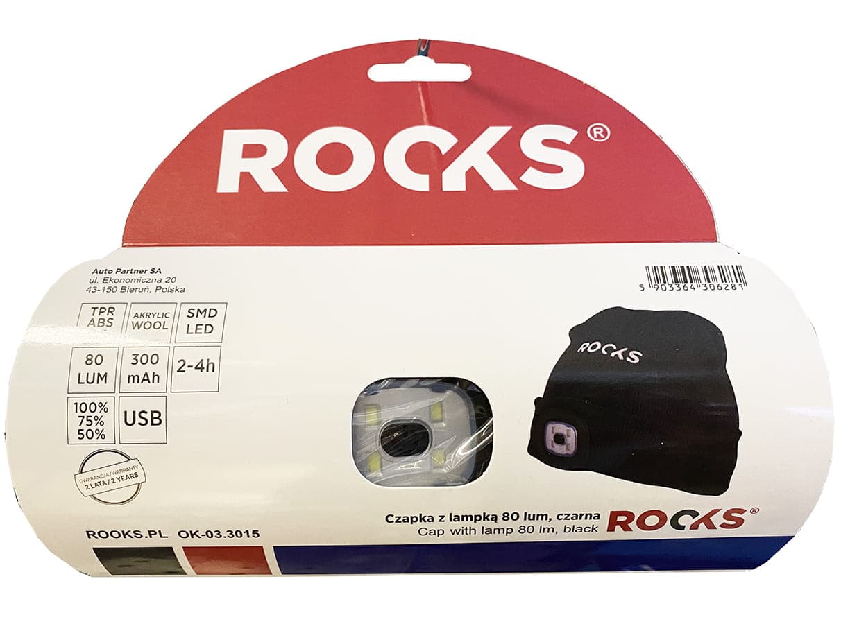 

Czapka z latarką LED 80 Lm 3 tryby USB (Czarny)