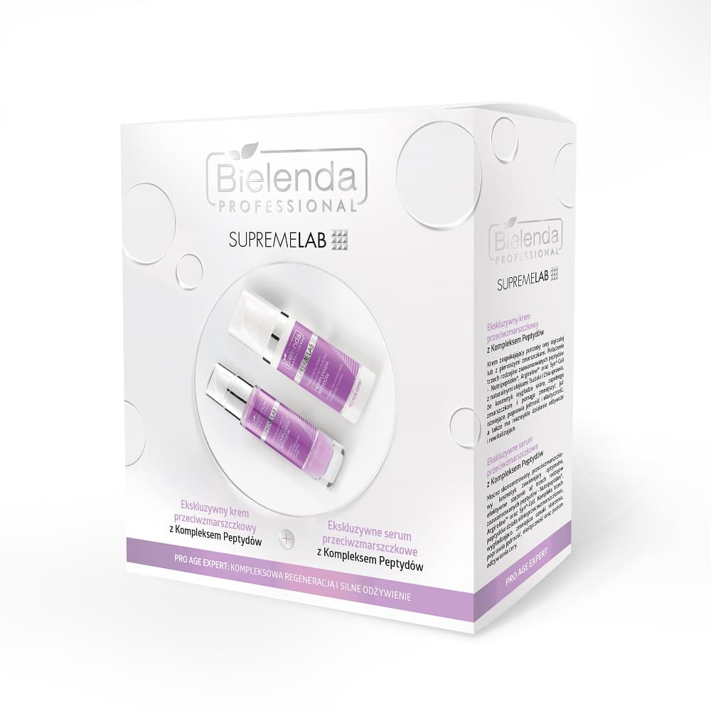 

Bielenda Professional SupremeLab Pro Age Expert zestaw ekskluzywny krem przeciwzmarszczkowy z kompleksem peptydów 50ml + ekskluzywne serum przeciwzmarszczkowe z kompleksem peptydów 30ml