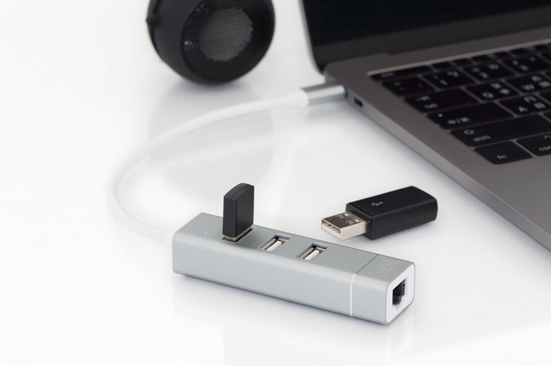

HUB/Koncentrator 3-portowy USB 2.0 HighSpeed z Typ C oraz Fast Ethernet LAN adapter, aluminium