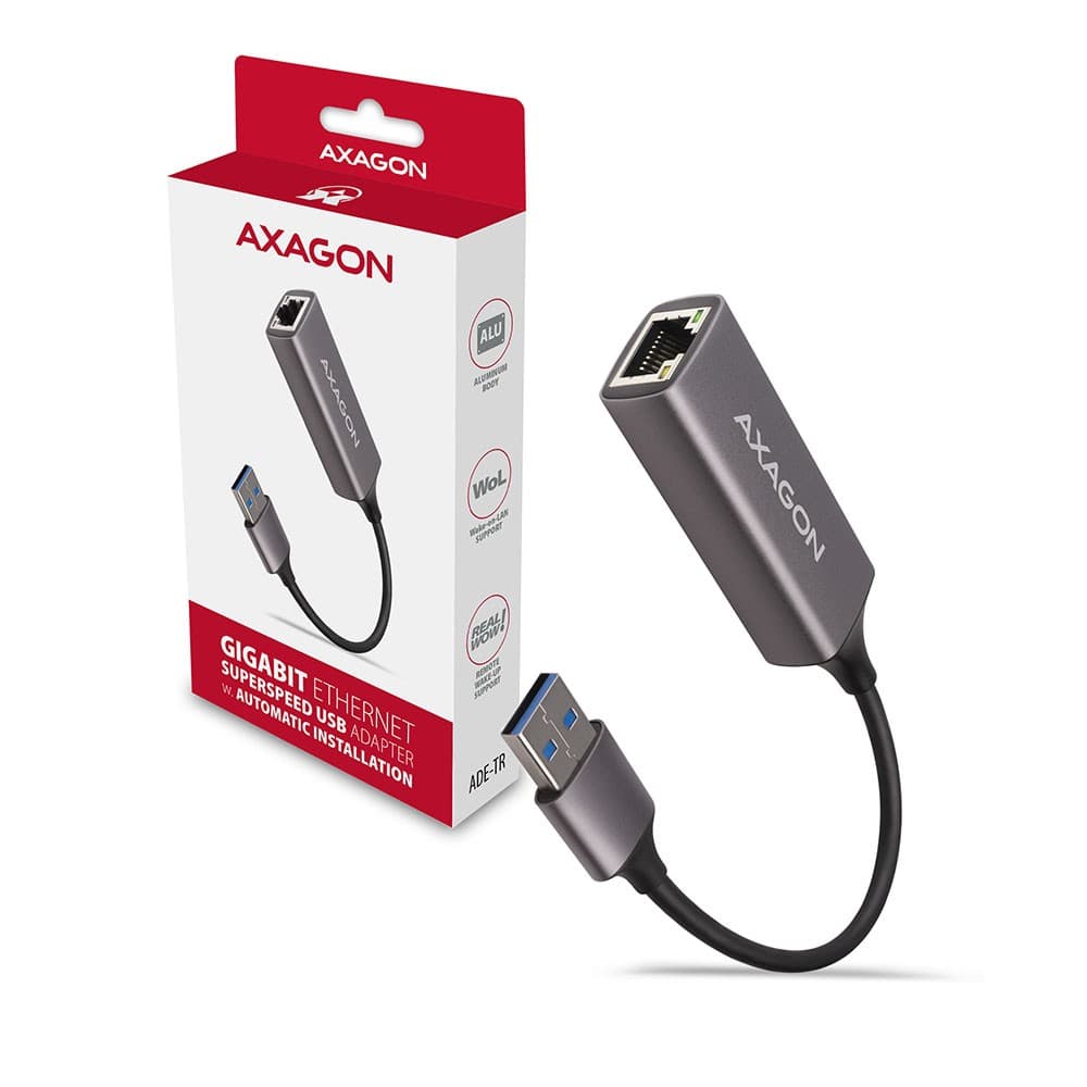 

Karta sieciowa Gigabit Ethernet adapter ADE-TR, USB-A 3.2 Gen 1, instalacja automatyczna, metal, titan grey