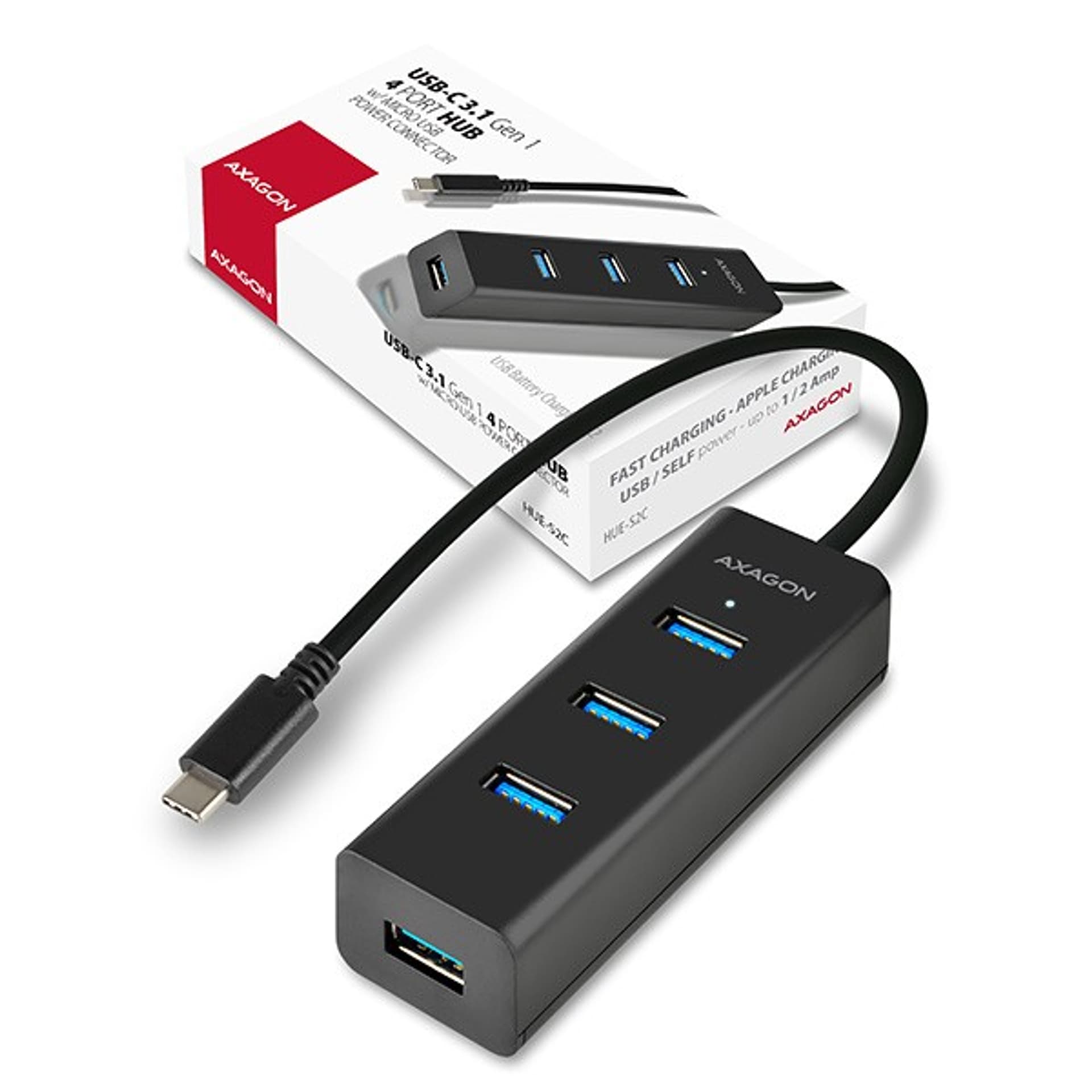 

Hub 4-portowy HUE-S2C USB 3.2 Gen 1 charging hub, microUSB, 40cm USB-C kabel