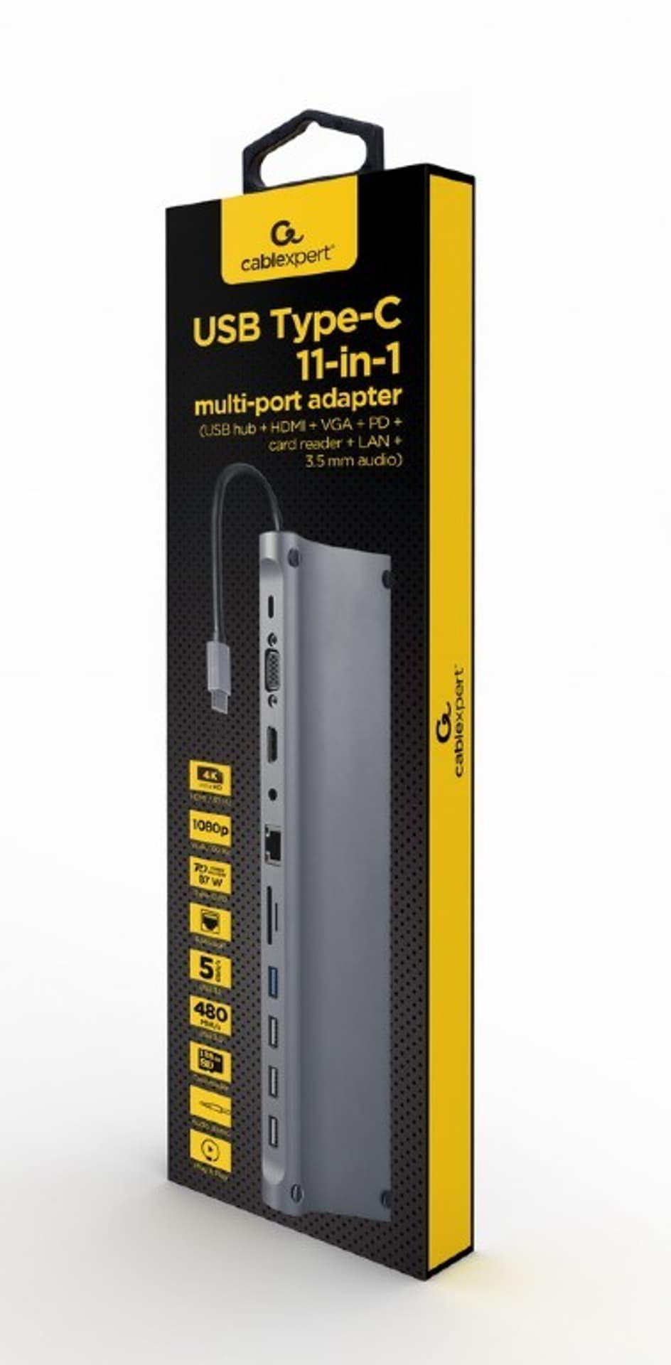 

Hub USB-C PD GbE VGA HDMI 4xUSB czytnik kart SD