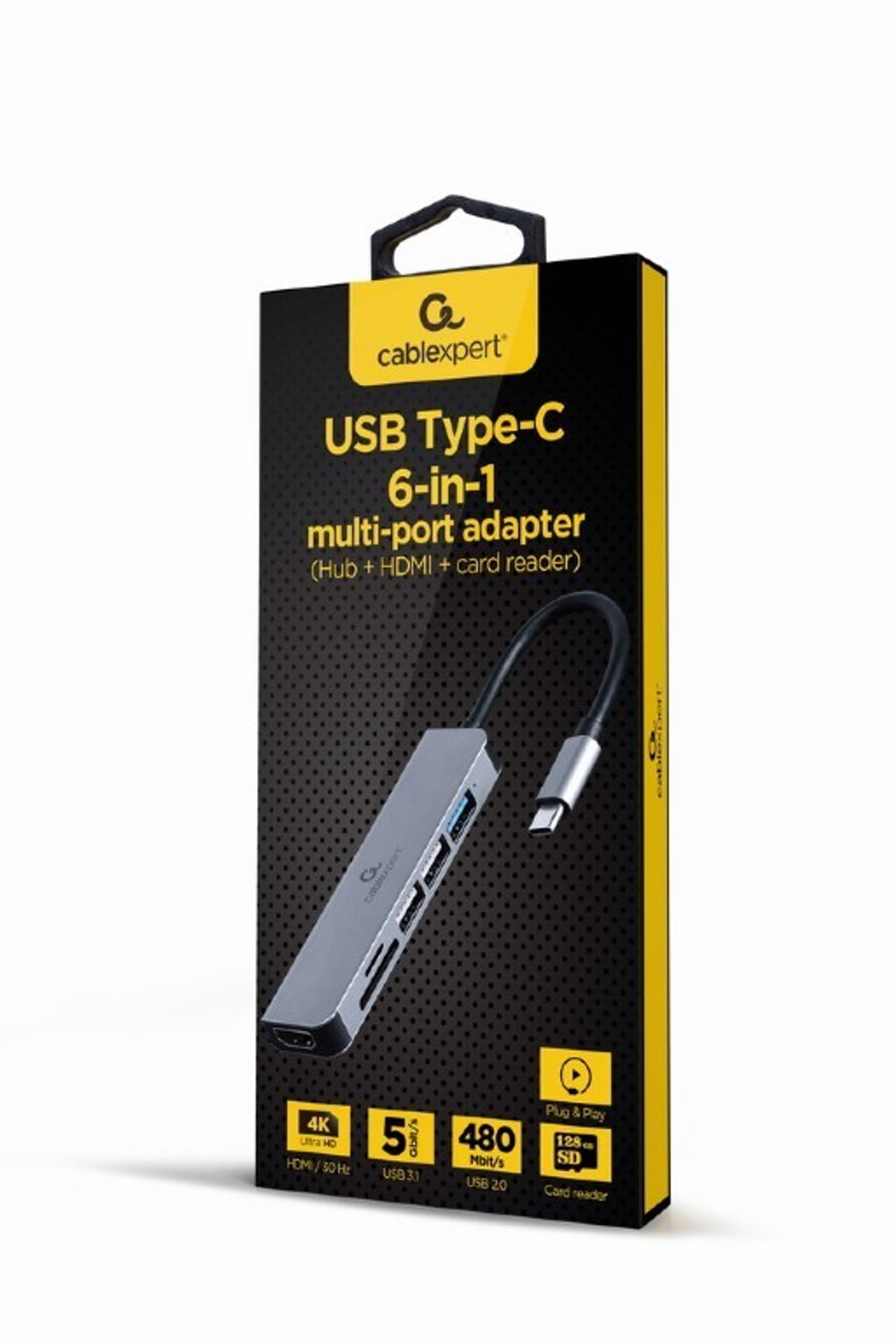 

Adapter wieloportowy USB-C 6w1, HDMI, USB 3.1, USB 2.0x2, czytnik kart