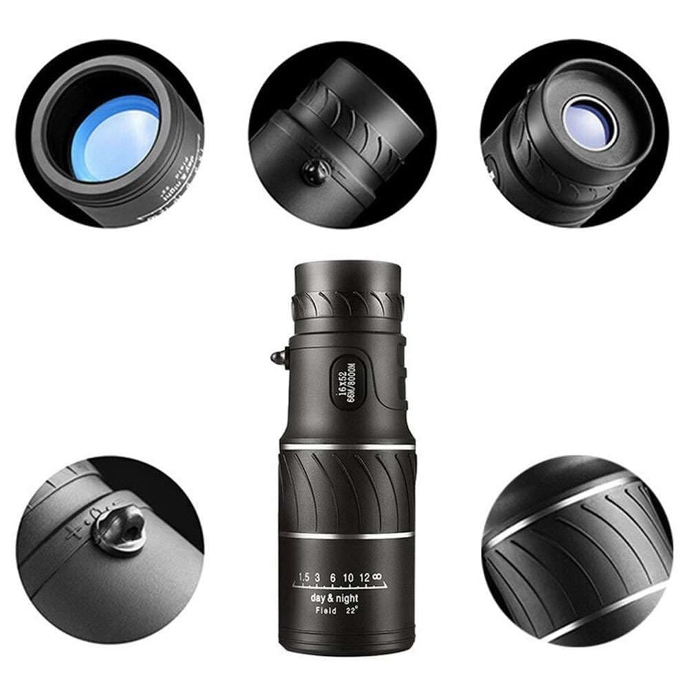 

Obiektyw do telefonu teleskop luneta Monocular 16×52 + statyw uchwyt czarny