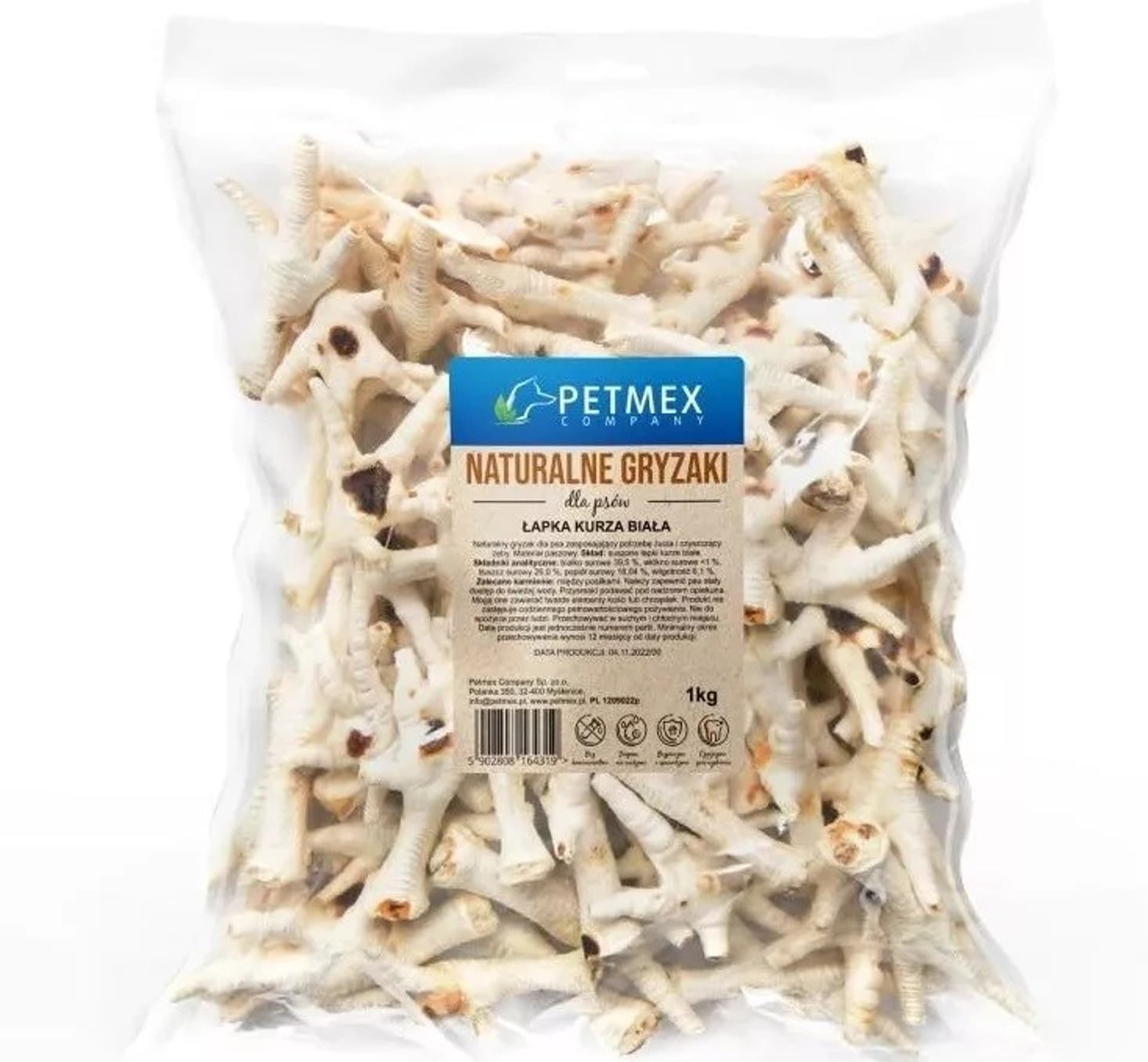 

Gryzak dla psów PETMEX Łapa Kurza Biała 1000g