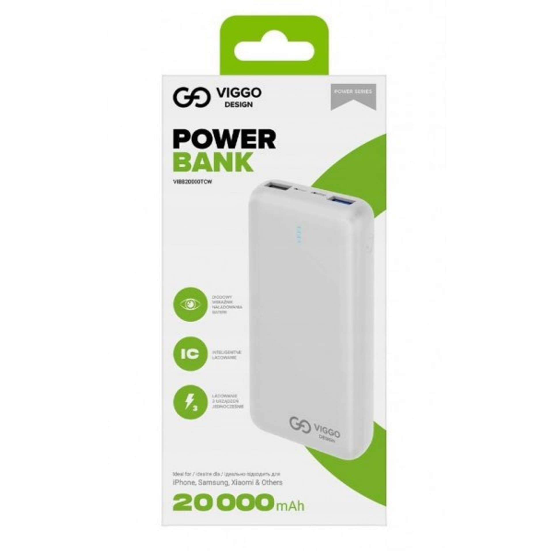 

VIGGO POWERBANK 20000MAH 1XUSB-C 2XUSB BIAŁY