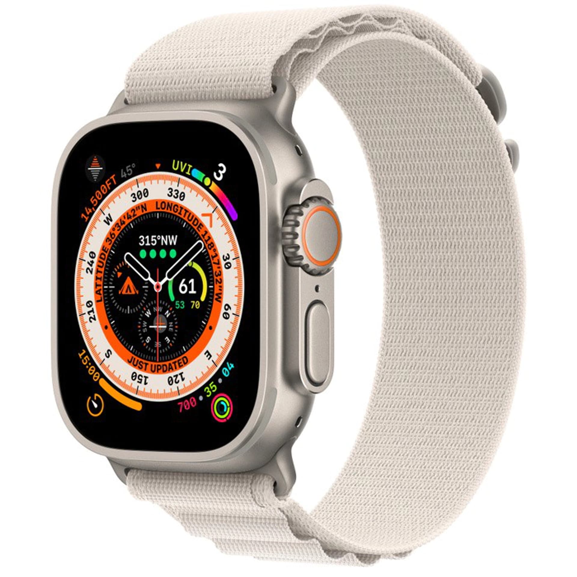 

Watch Ultra GPS + Cellular, 49 mm Koperta tytanowa z opaską Alpine w kolorze księżycowej poświaty - L