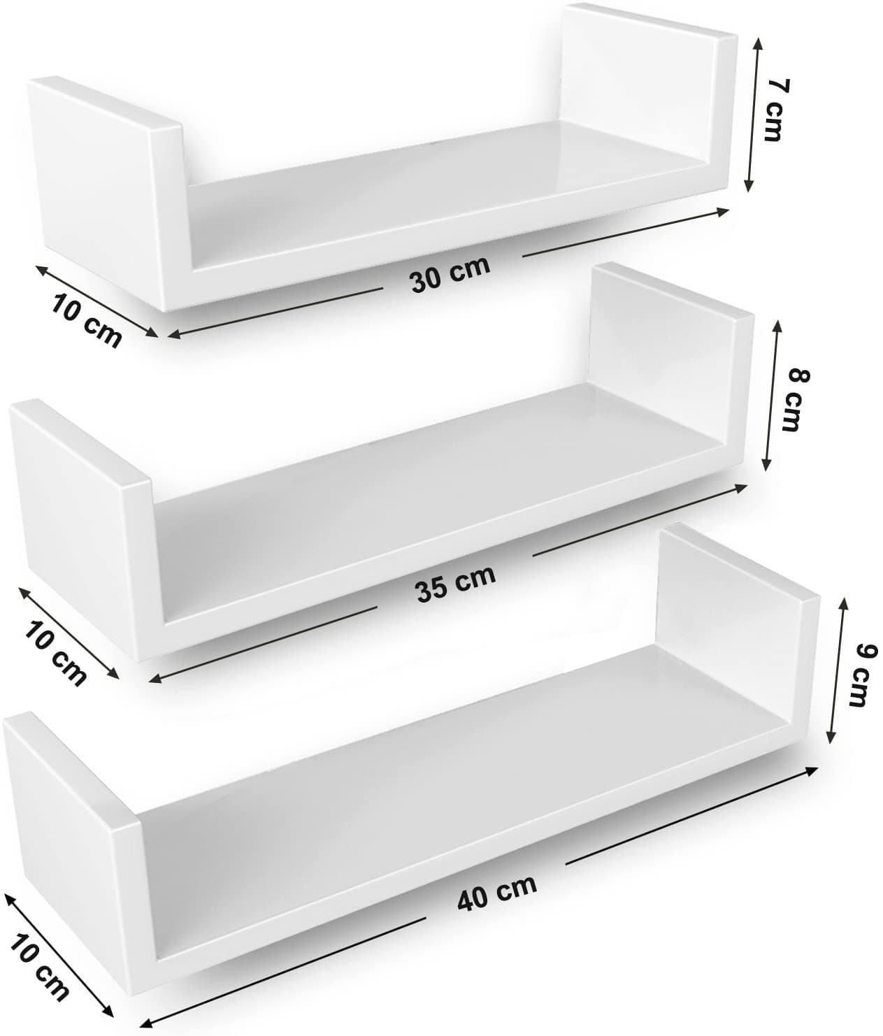 

Komplet 3 nowoczesnych półek ściennych białych 40 cm