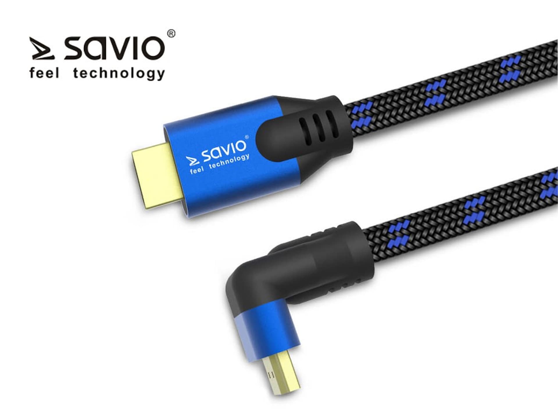 

Kabel HDMI-HDMI v2.1, 1,8m, 8K, kątowy, OFC, Miedź, Złote końcówki, Ethernet/3D CL-147 SAVIO Niebiesko-czarny